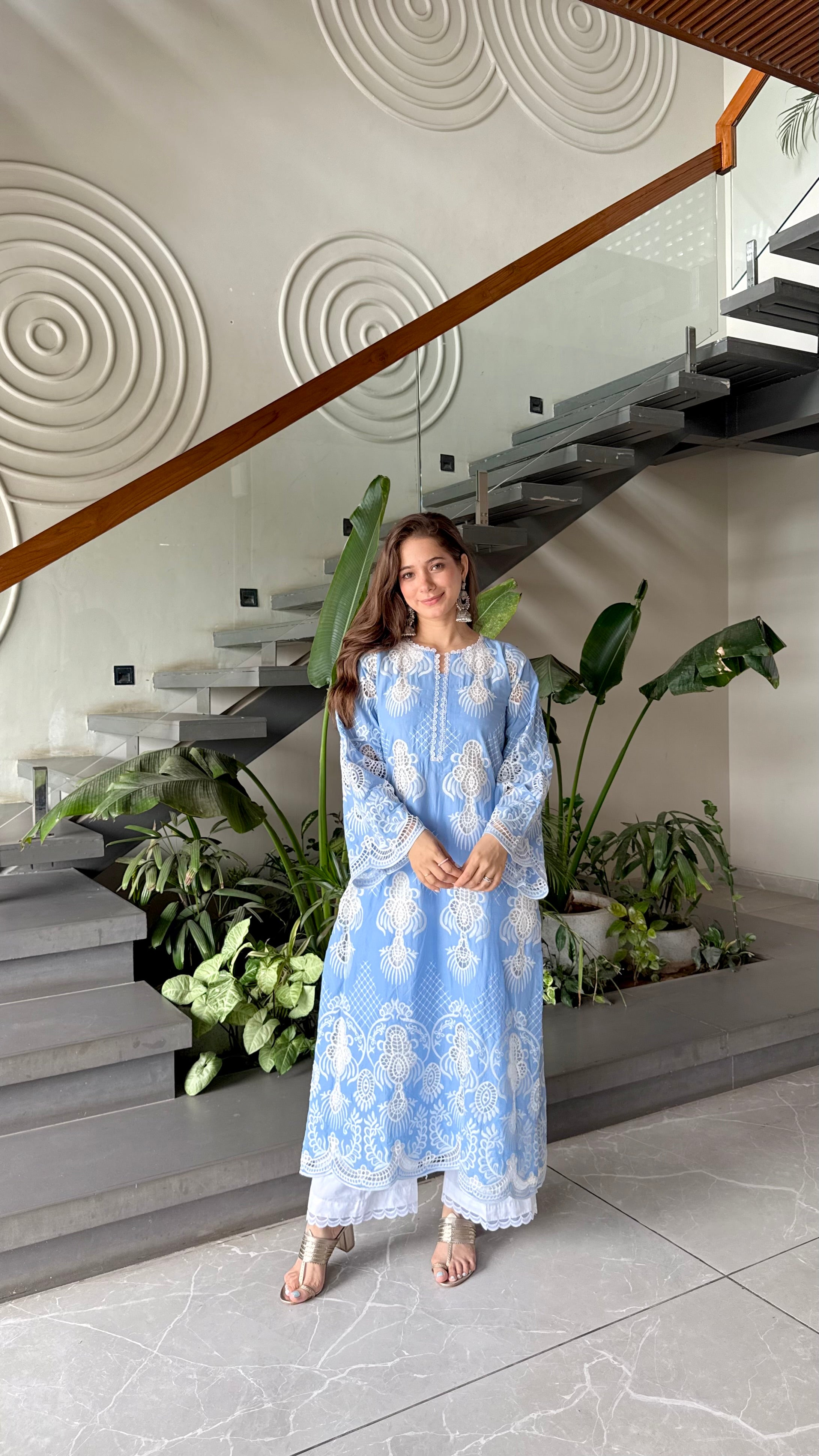 Sky Blue Embroidered Kurta Set