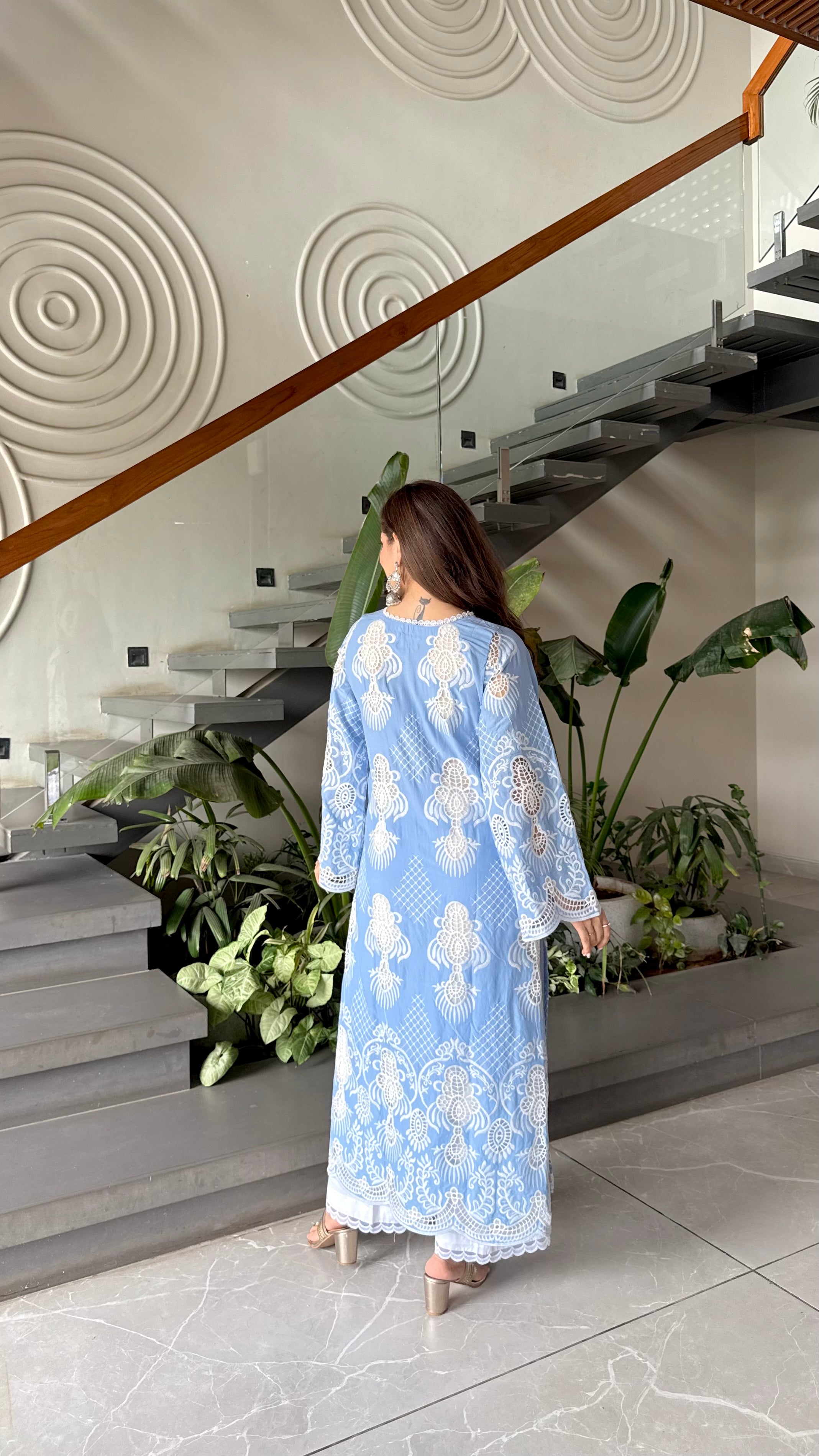 Sky Blue Embroidered Kurta Set