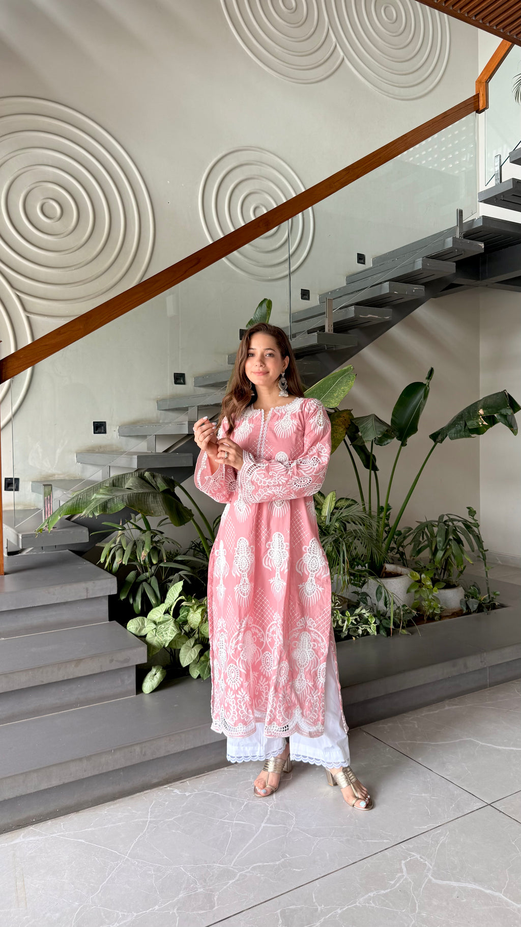 Peach pink Embroidered Kurta Set