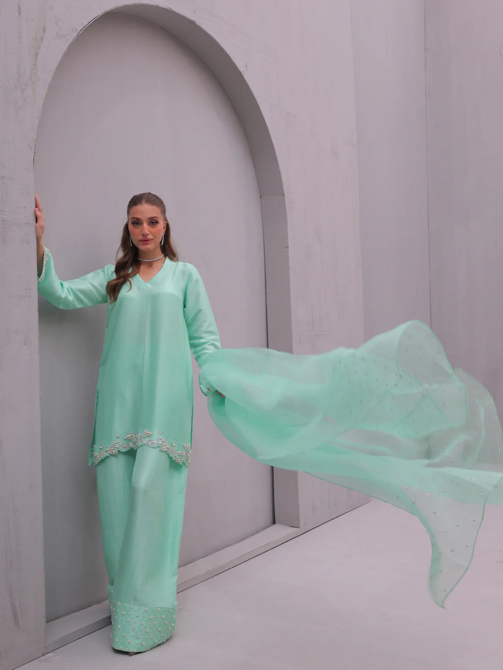 Aayra - Mint Green Farshi Set