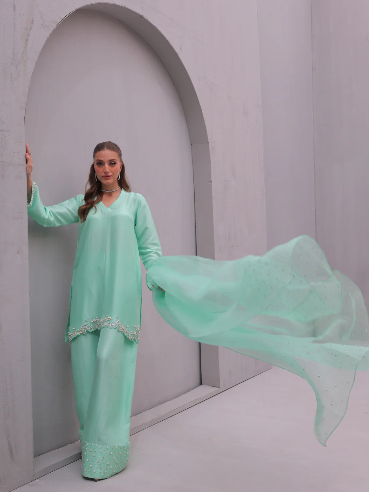 Aayra - Mint Green Farshi Set