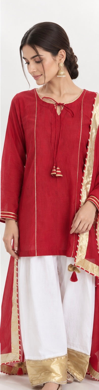 Red Gota Work Farshi Set