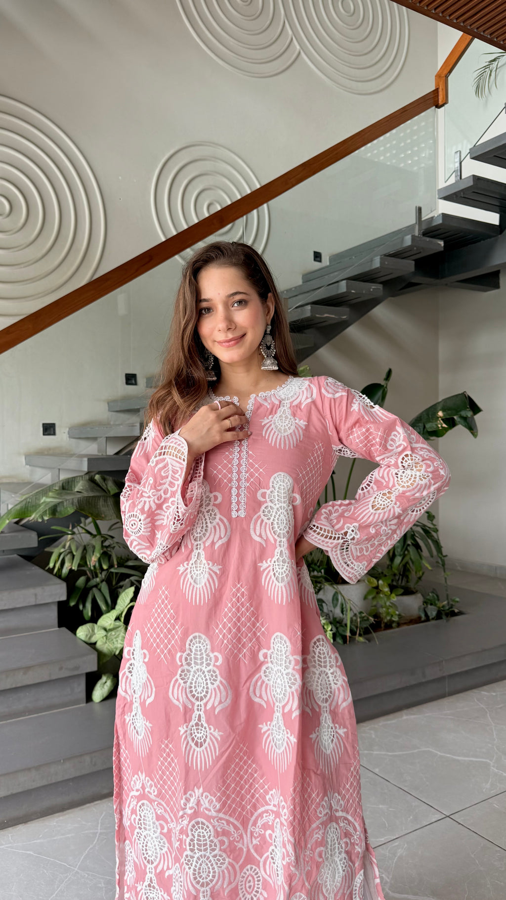 Peach pink Embroidered Kurta Set