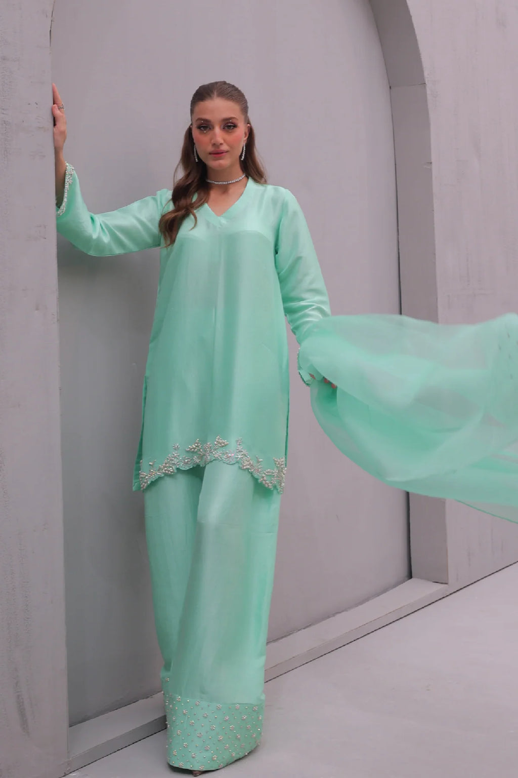 Aayra - Mint Green Farshi Set
