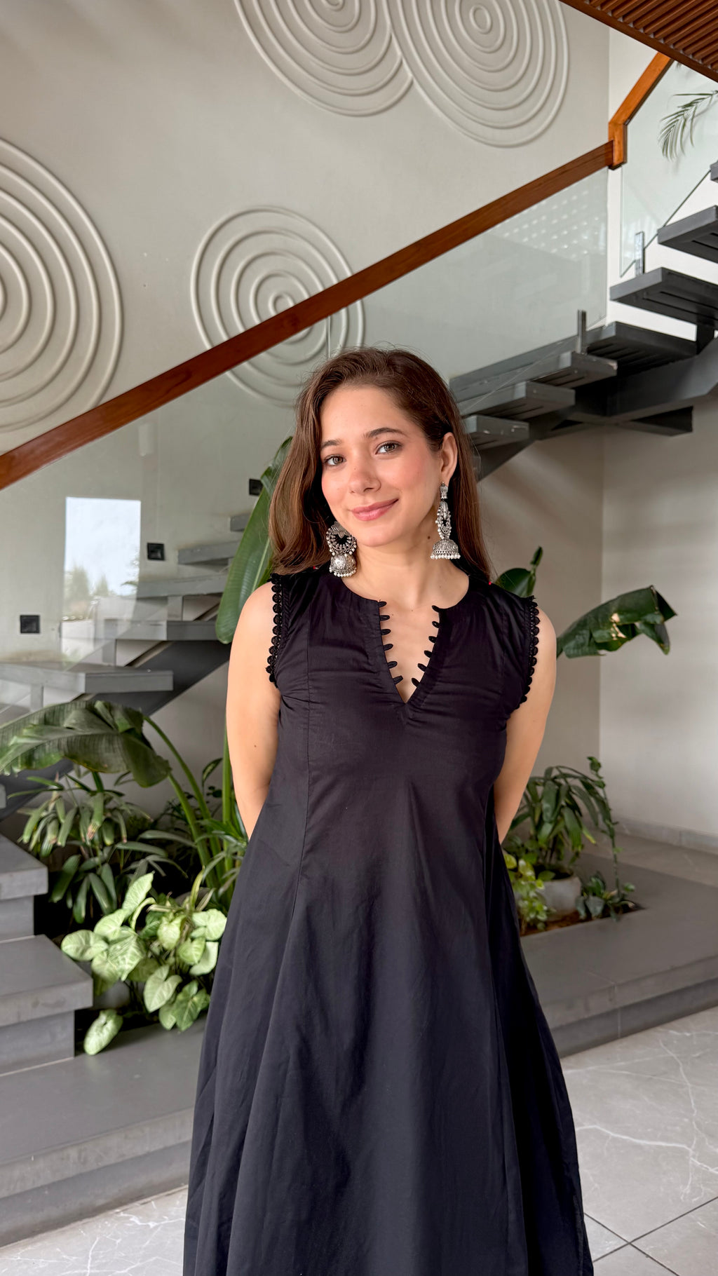 Black polka A-line kurta Set