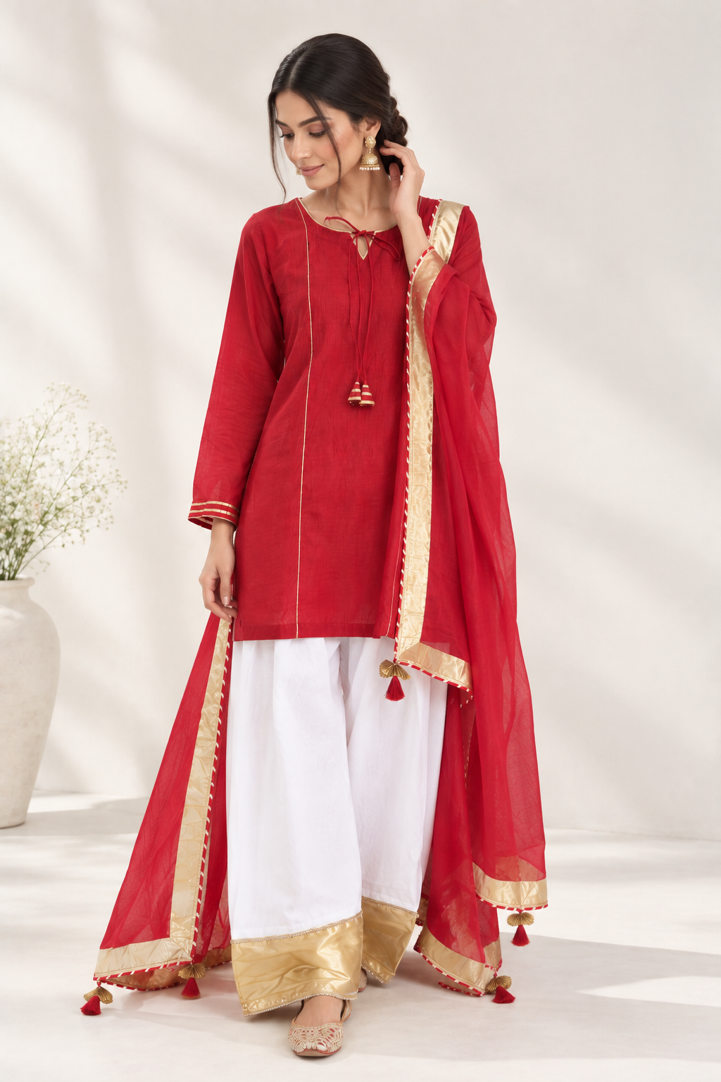 Red Gota Work Farshi Set