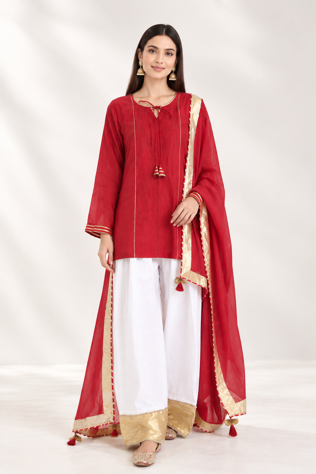 Red Gota Work Farshi Set