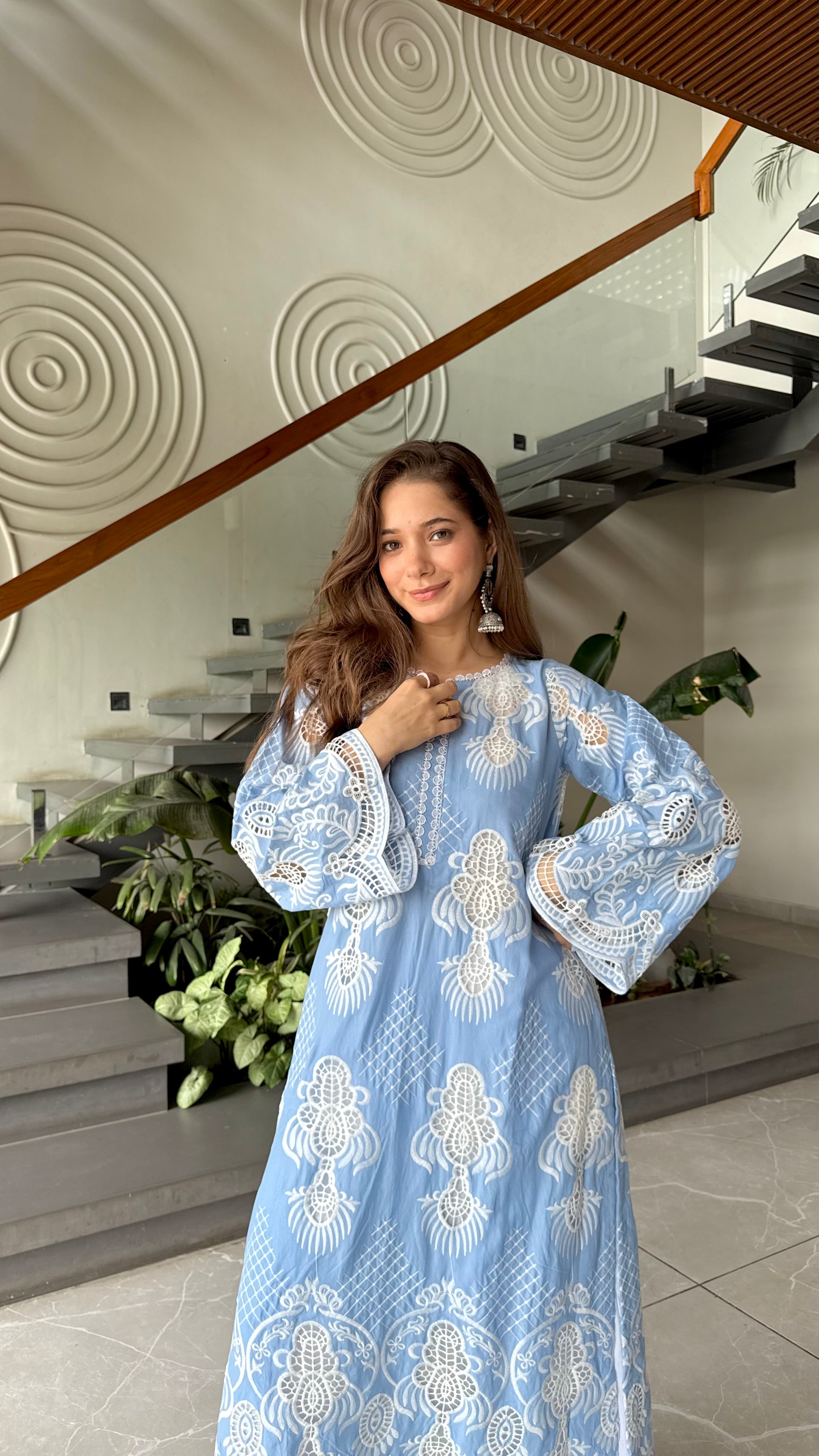 Sky Blue Embroidered Kurta Set
