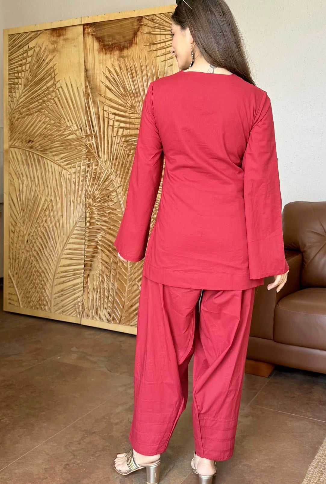 Red Full Sleeves Farshi Set