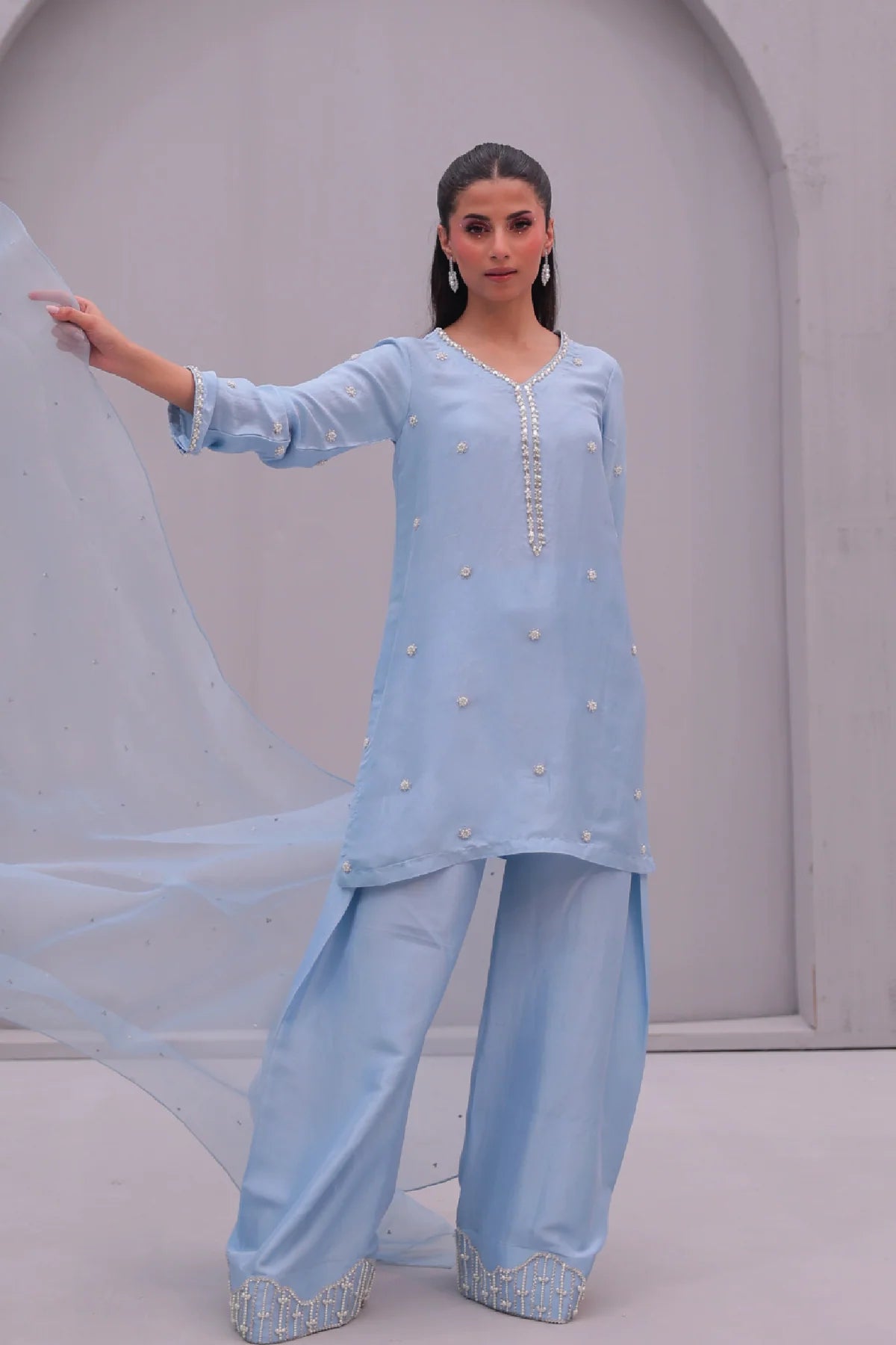 Aayra - Ice Blue Farshi Set