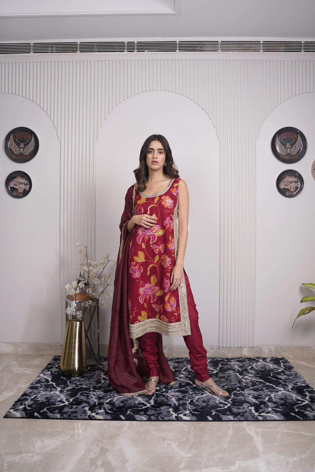 Zariya Maroon Embroidered Suit