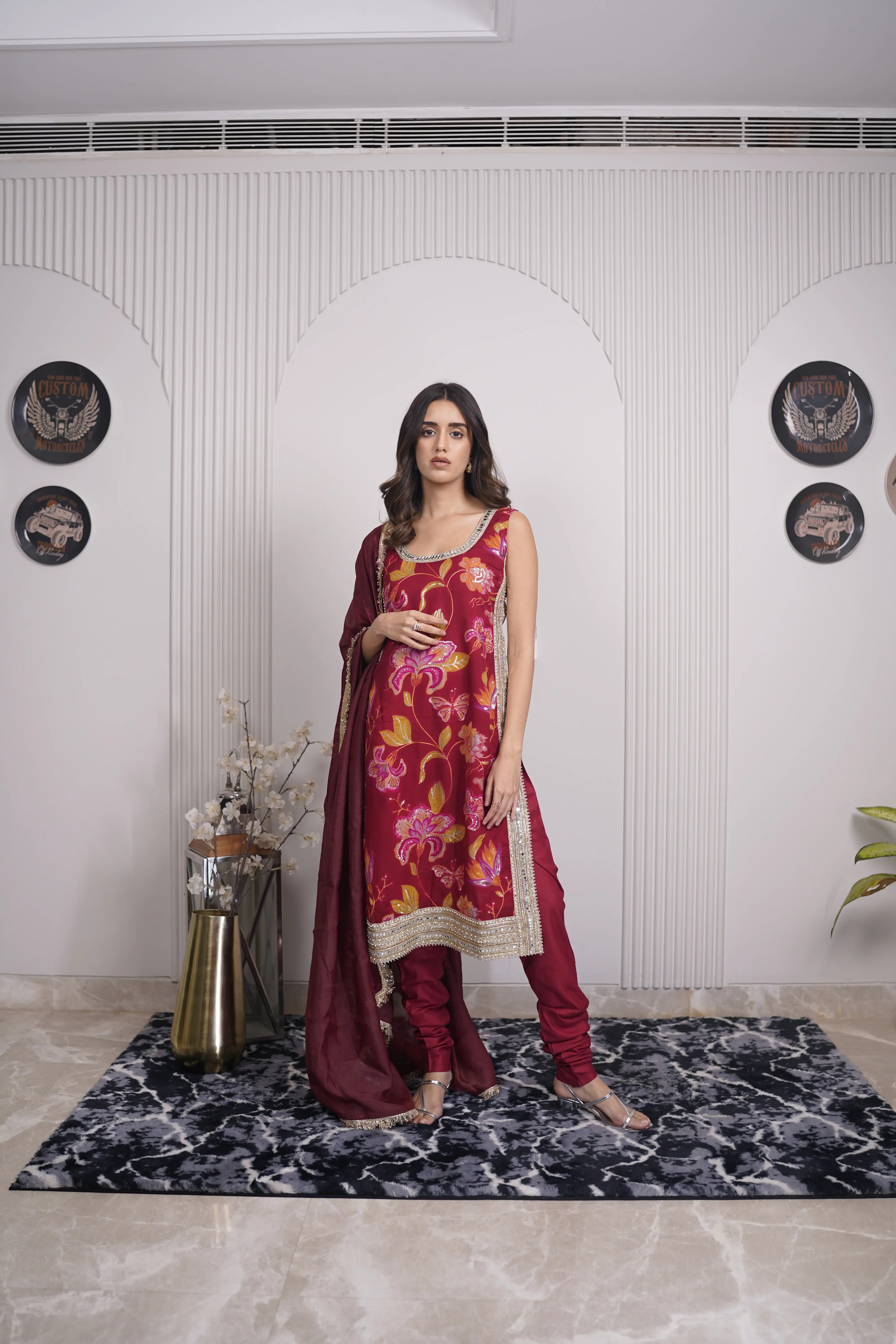 Zariya Maroon Embroidered Suit