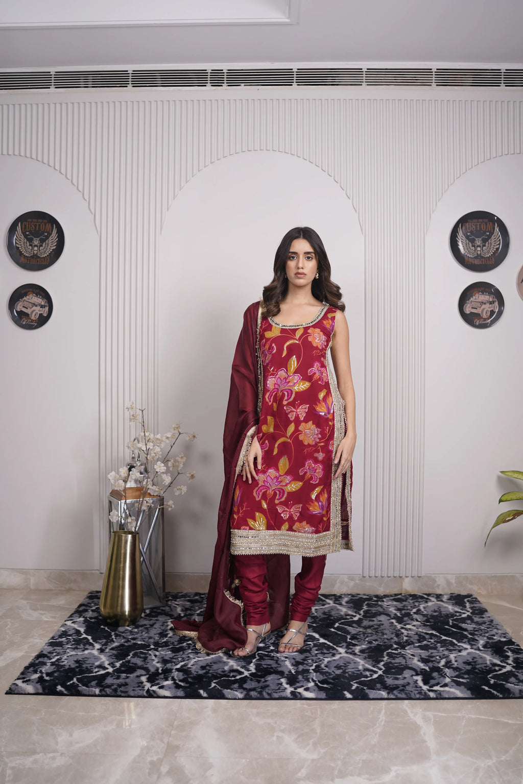 Zariya Maroon Embroidered Suit