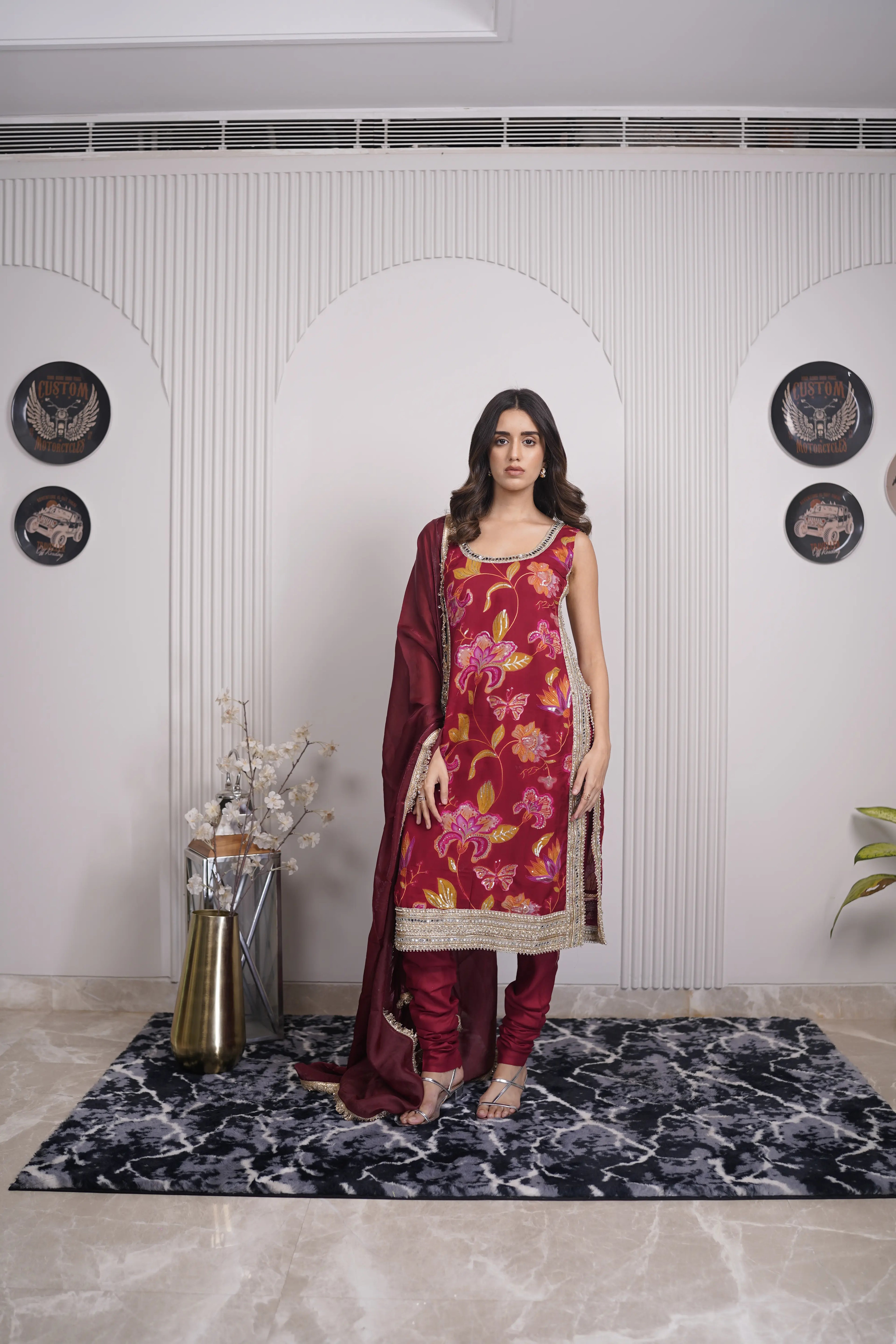 Zariya Maroon Embroidered Suit