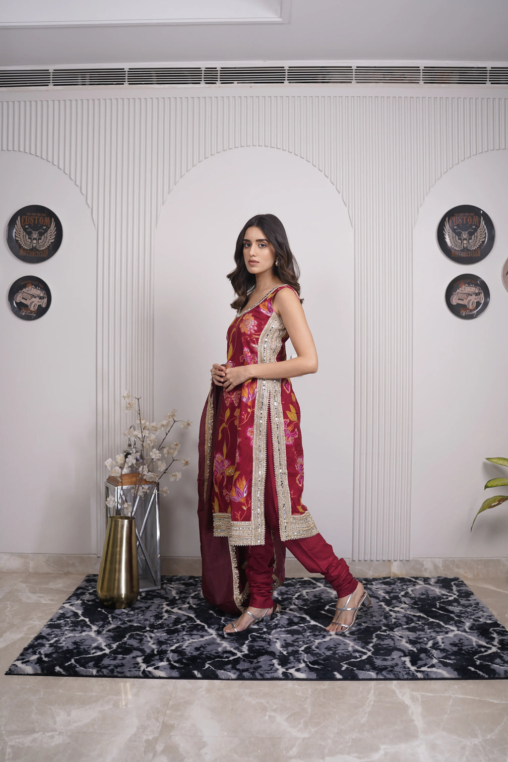 Zariya Maroon Embroidered Suit
