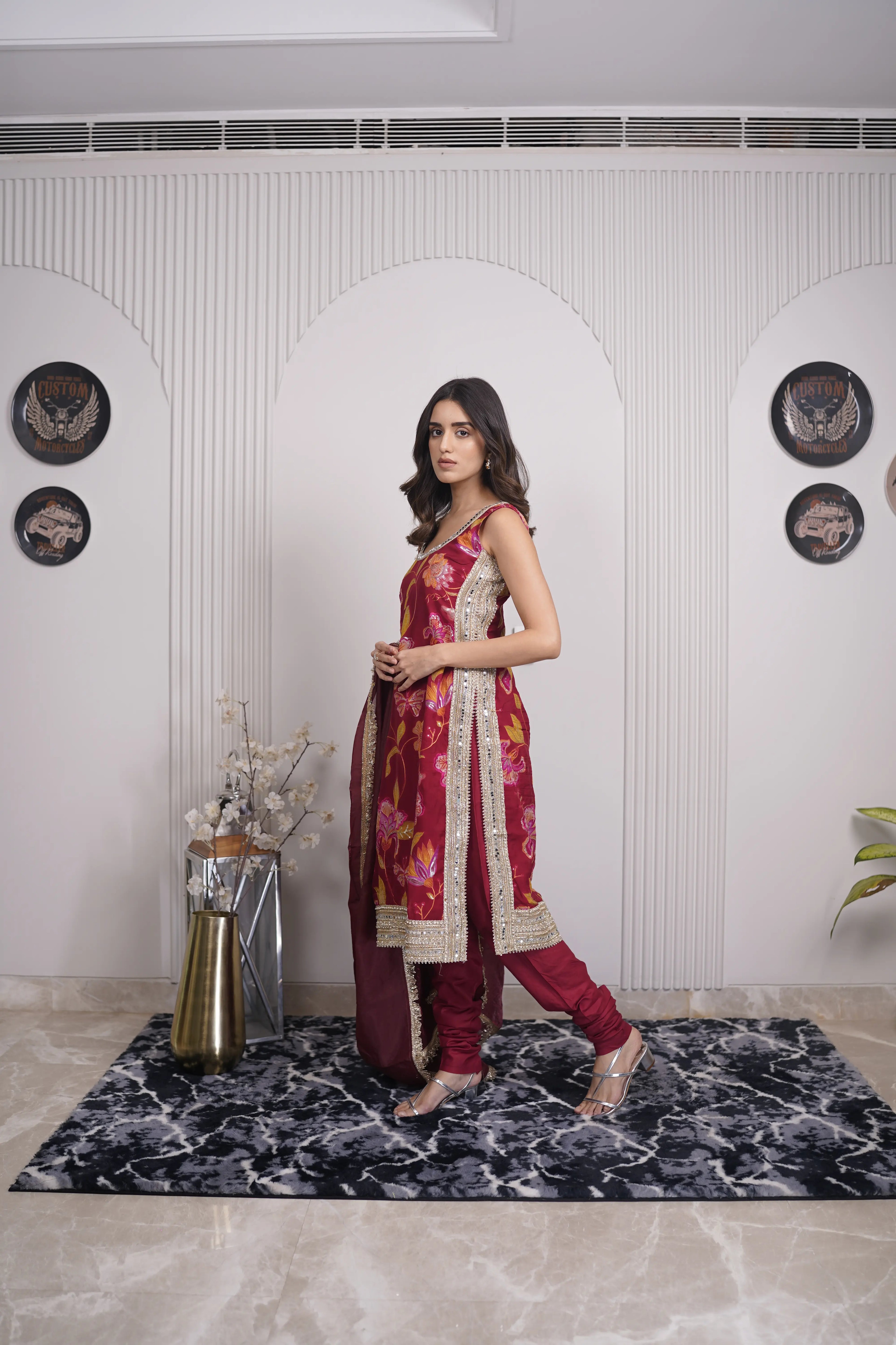 Zariya Maroon Embroidered Suit