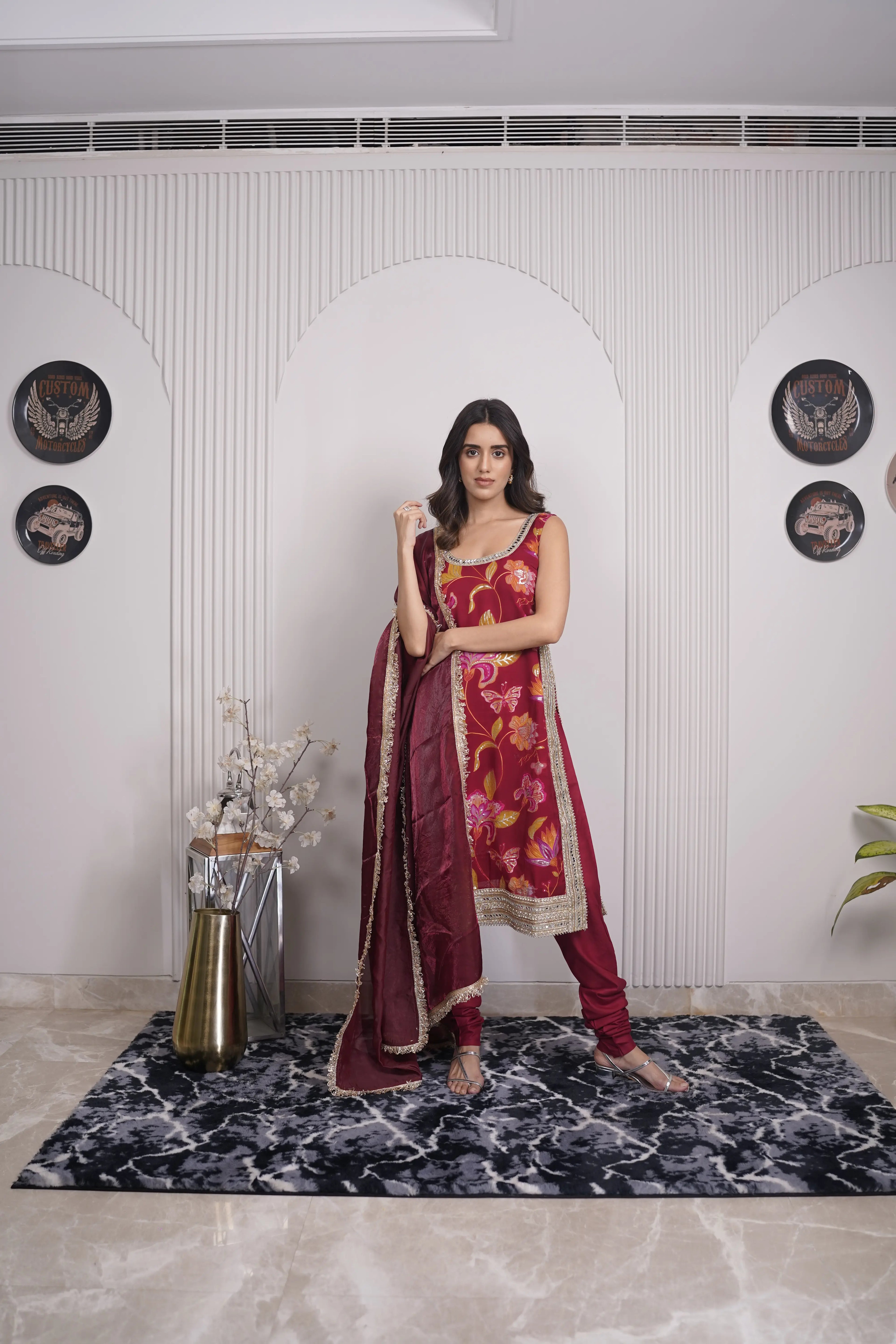 Zariya Maroon Embroidered Suit