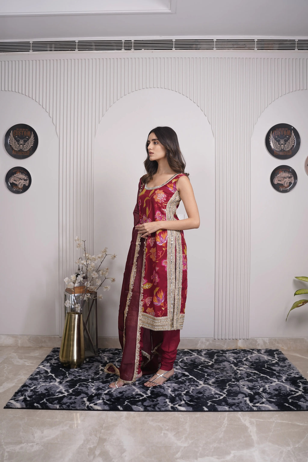 Zariya Maroon Embroidered Suit