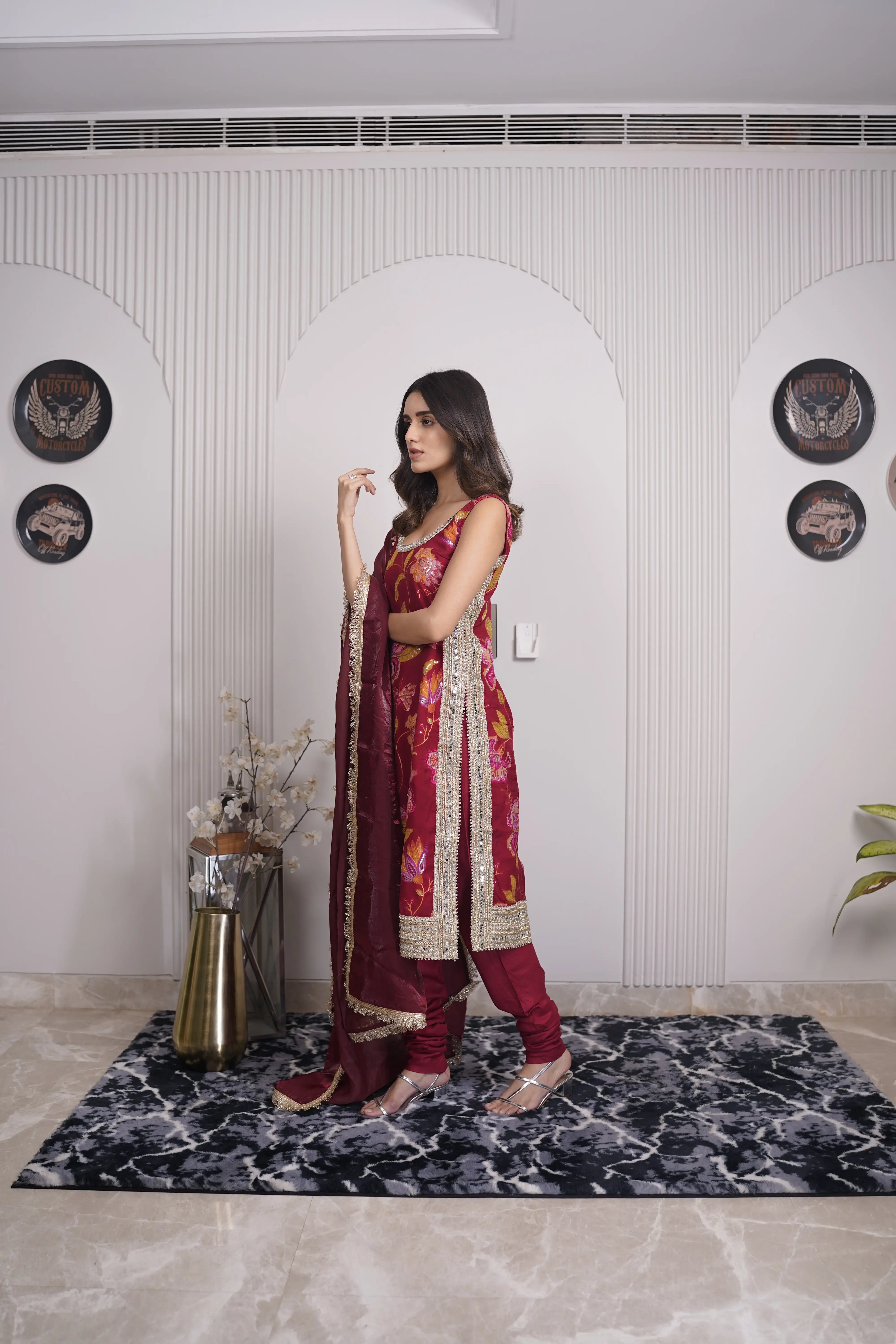 Zariya Maroon Embroidered Suit
