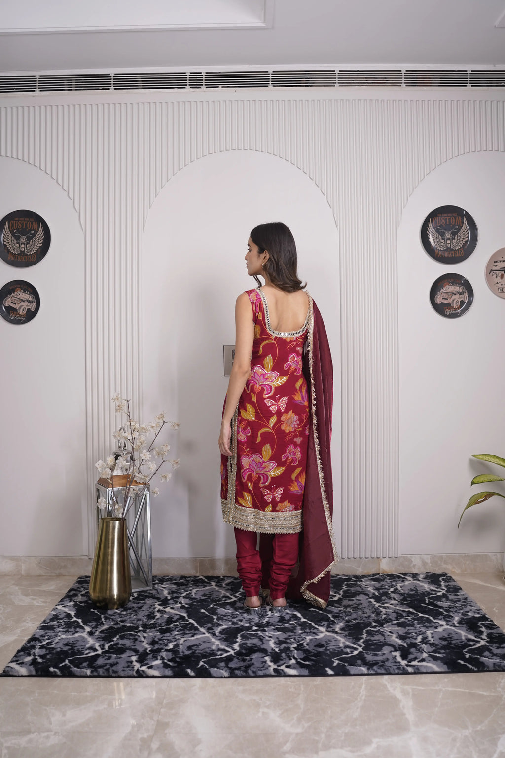 Zariya Maroon Embroidered Suit