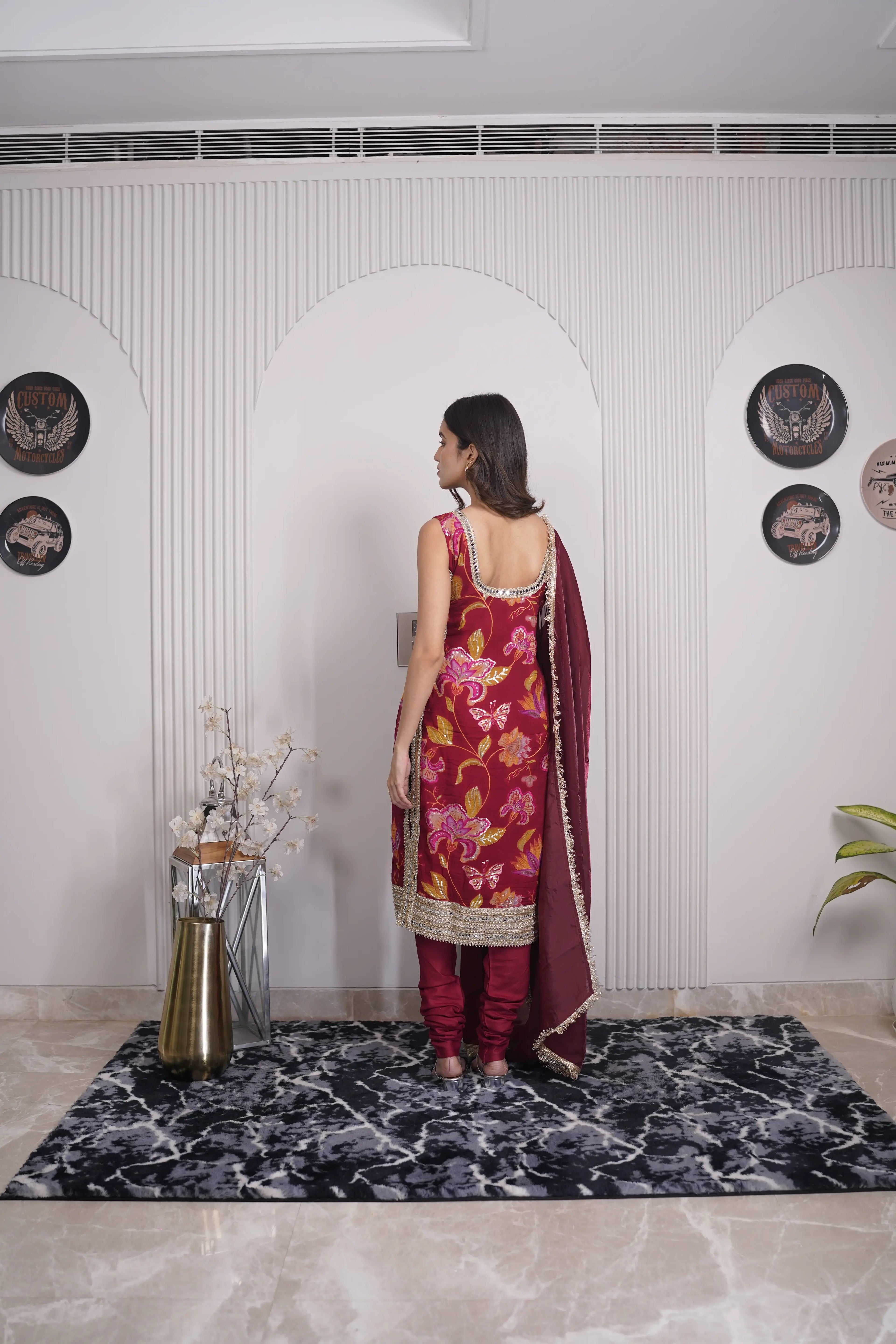 Zariya Maroon Embroidered Suit