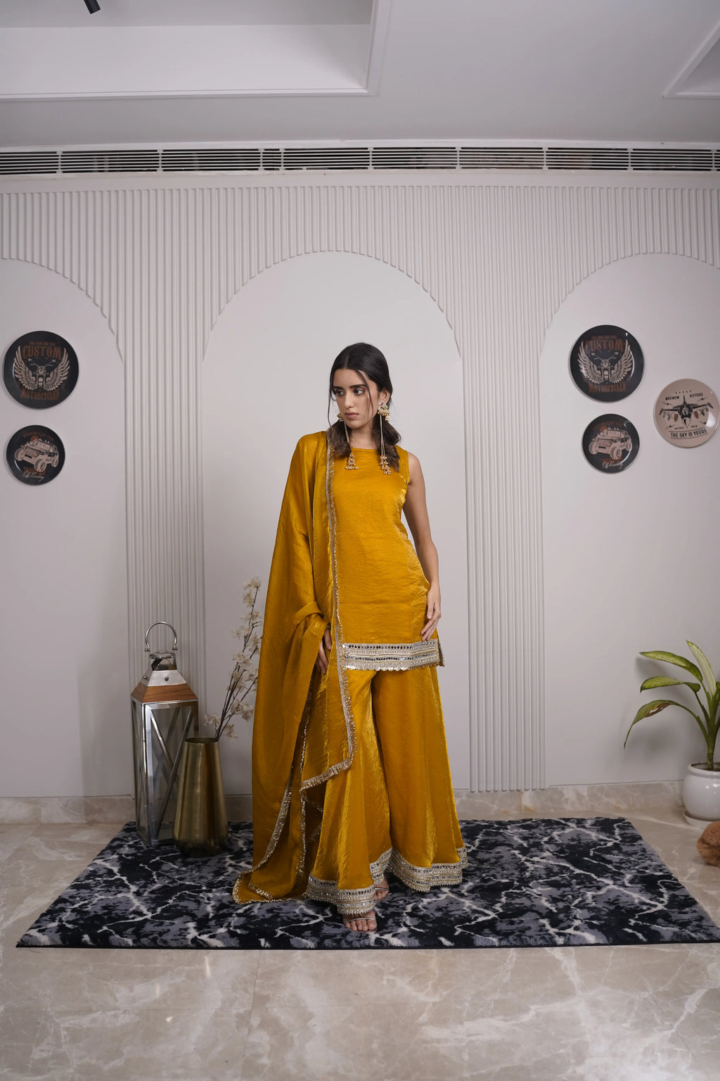 Mustard Gold Organza Sharara Set