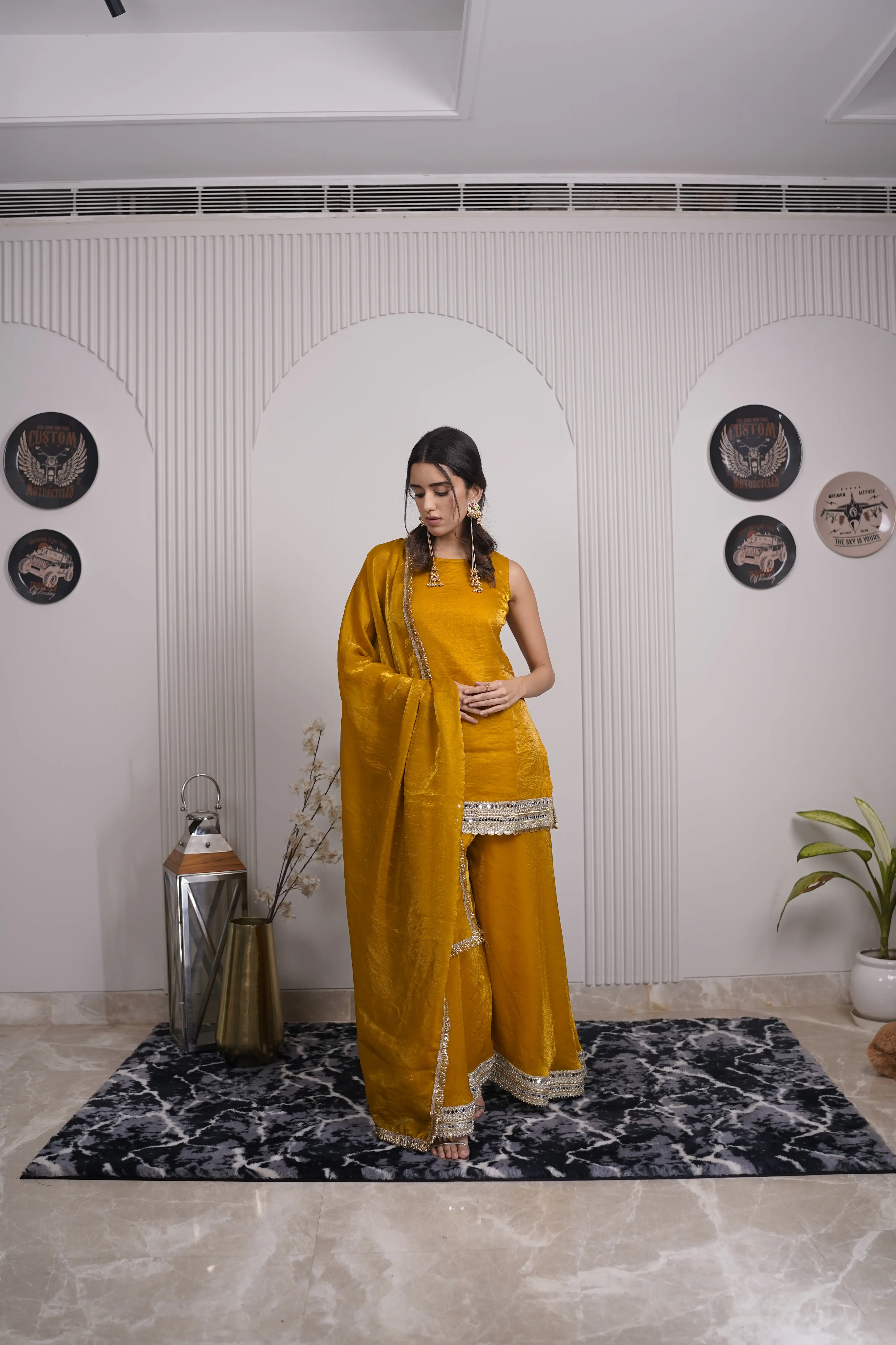 Mustard Gold Organza Sharara Set