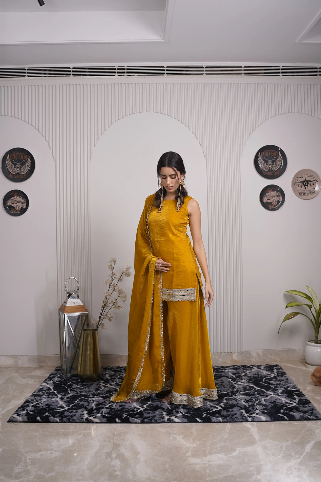 Mustard Gold Organza Sharara Set