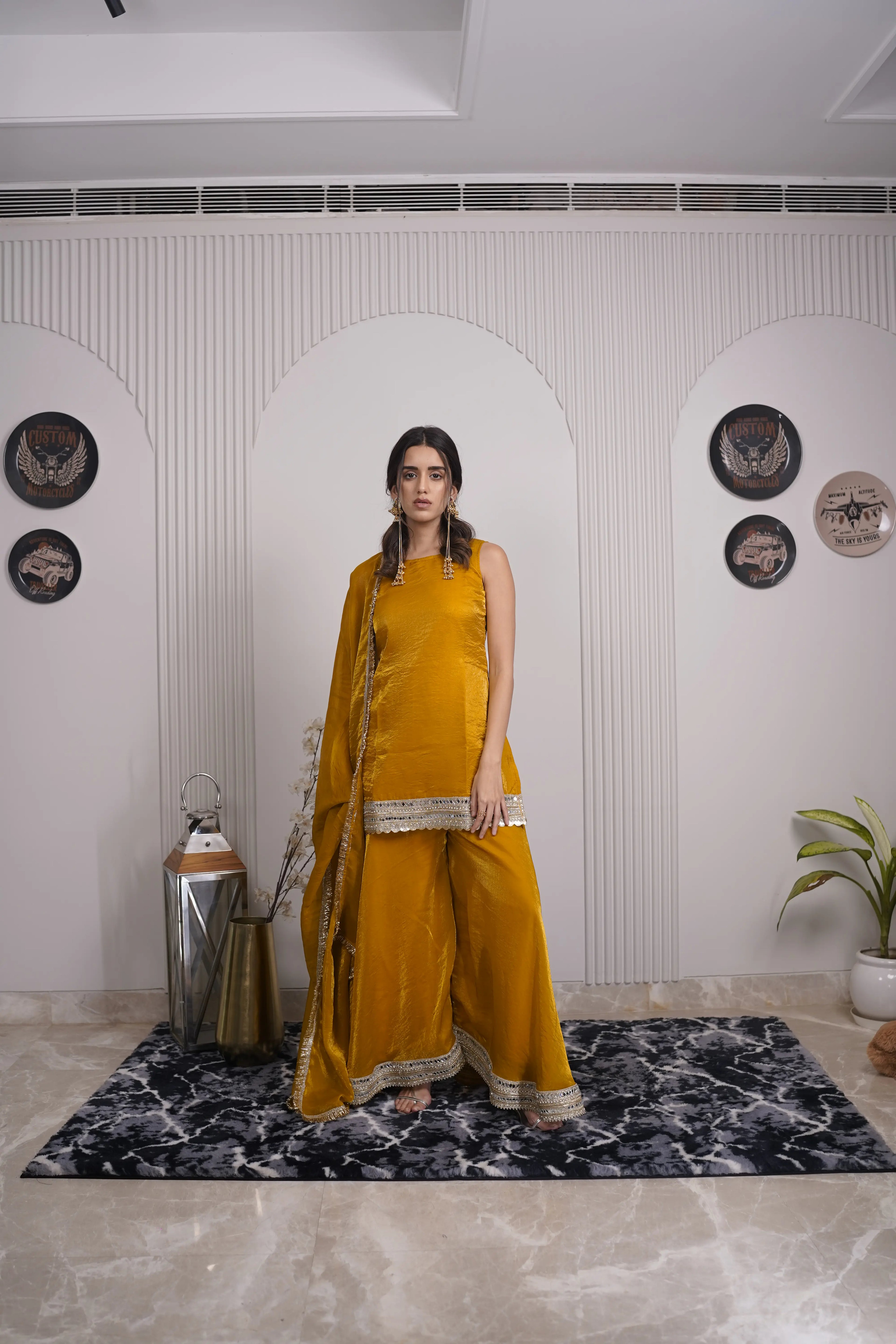 Mustard Gold Organza Sharara Set