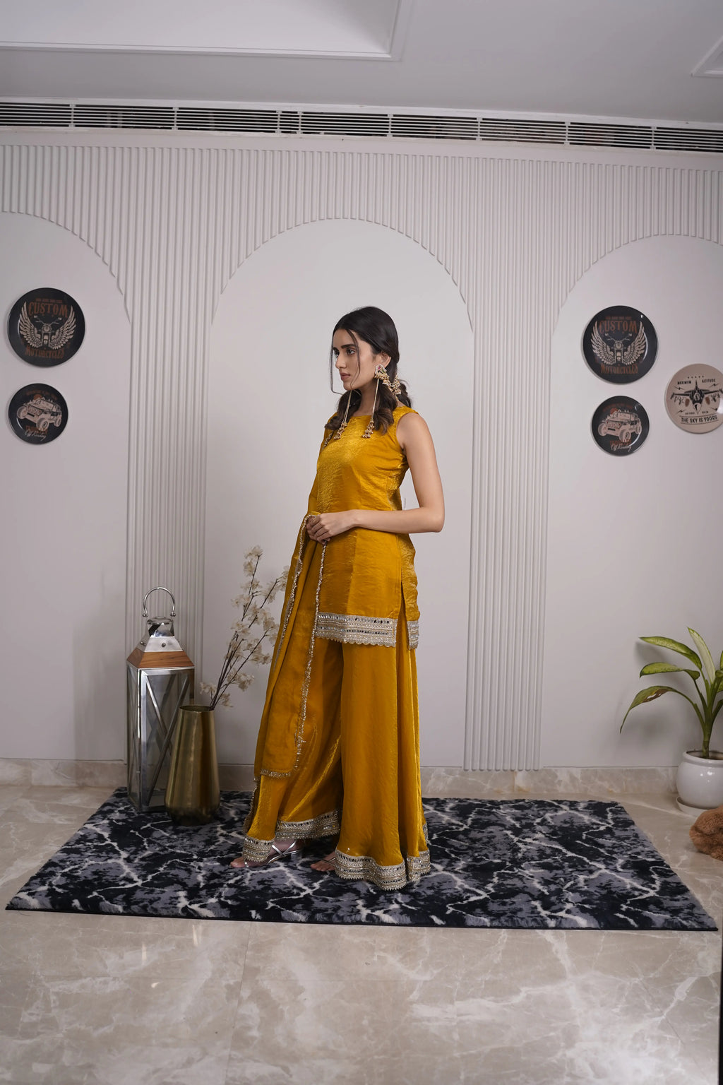 Mustard Gold Organza Sharara Set