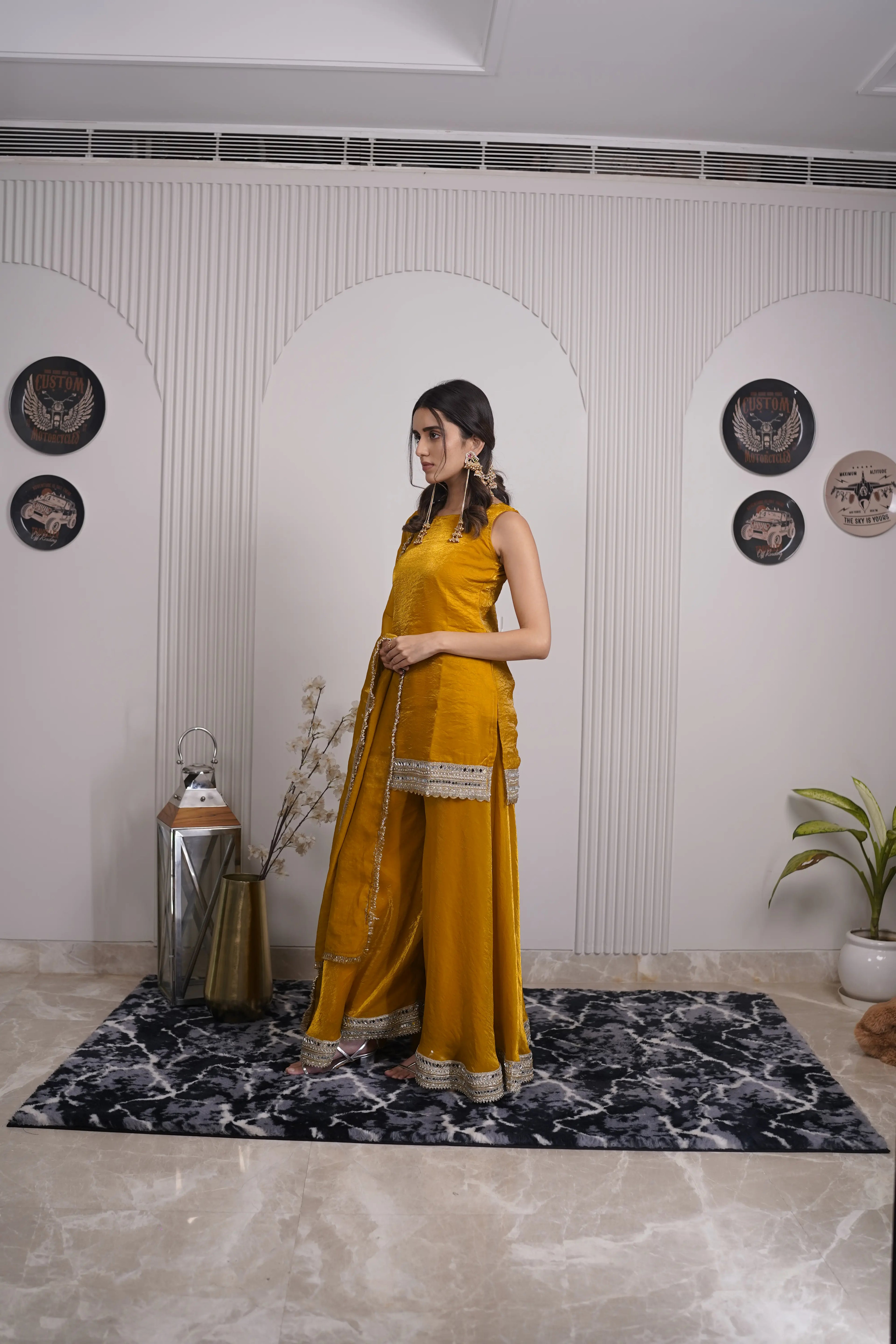 Mustard Gold Organza Sharara Set