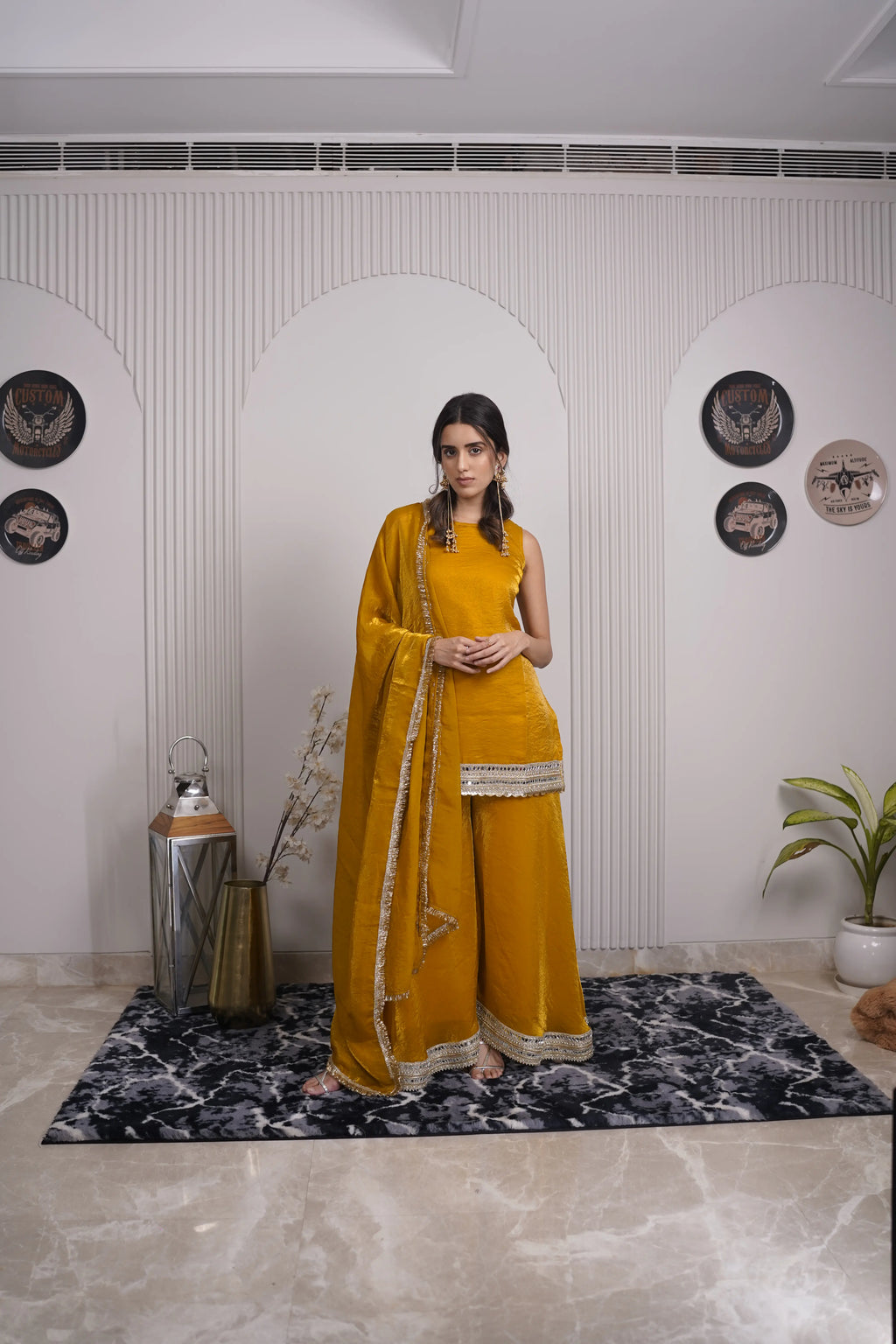 Mustard Gold Organza Sharara Set