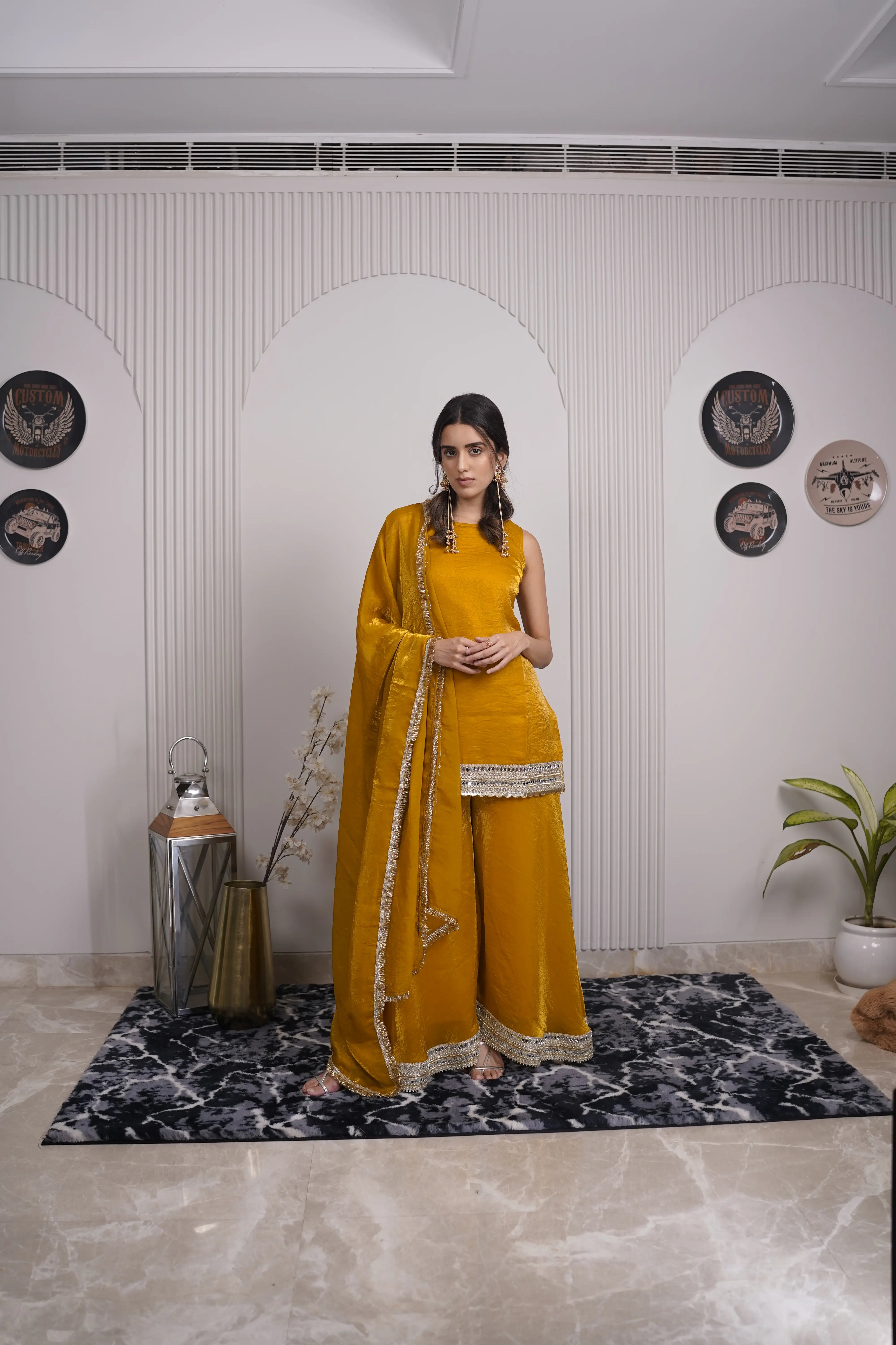 Mustard Gold Organza Sharara Set