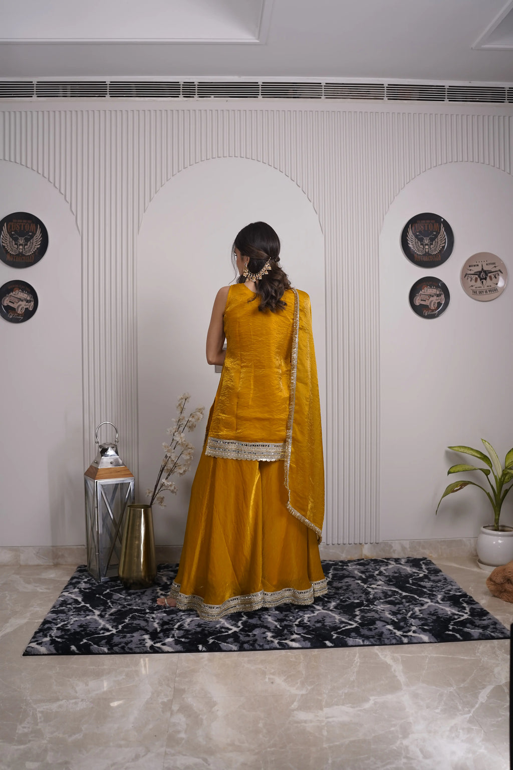 Mustard Gold Organza Sharara Set