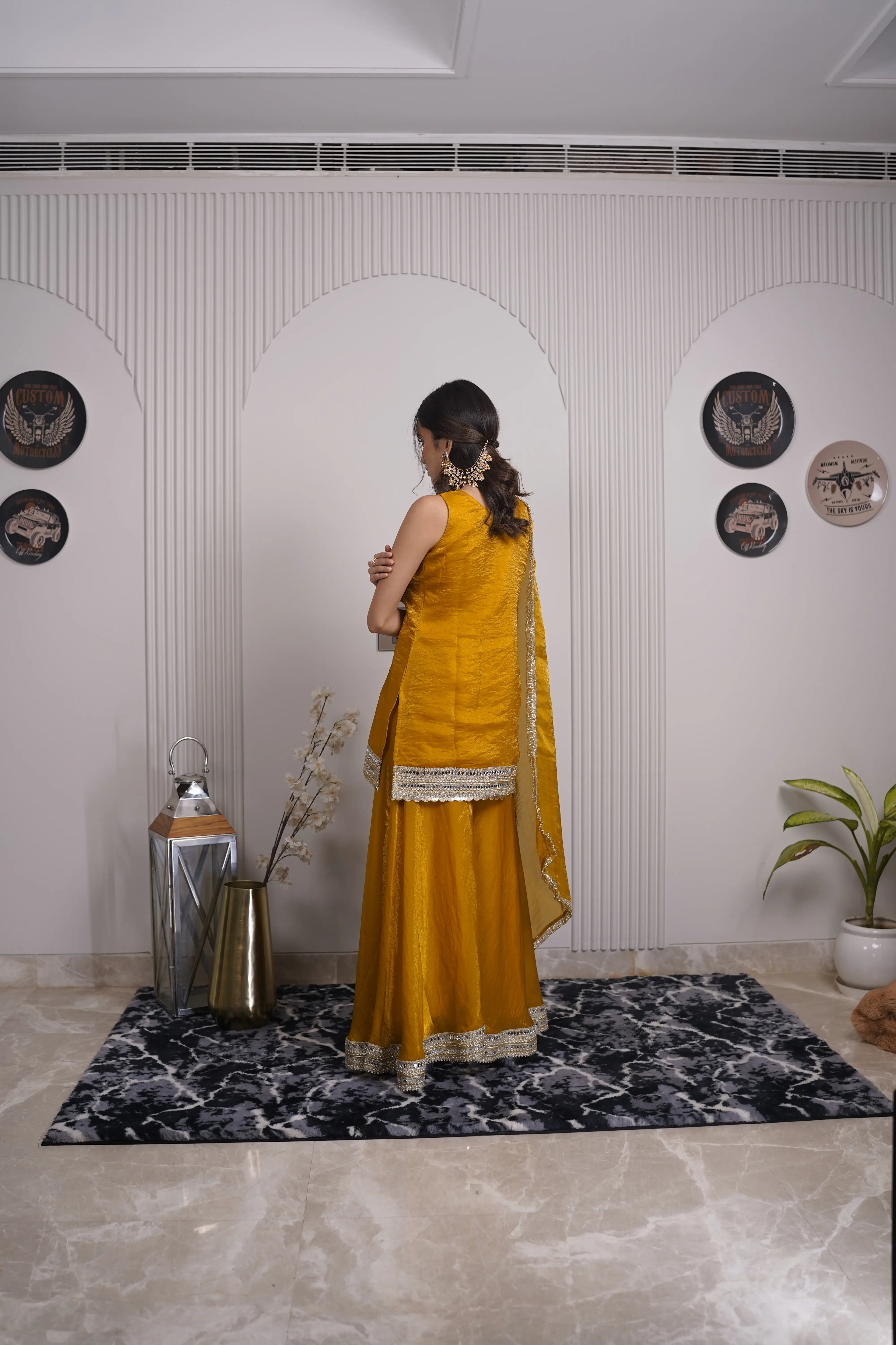 Mustard Gold Organza Sharara Set