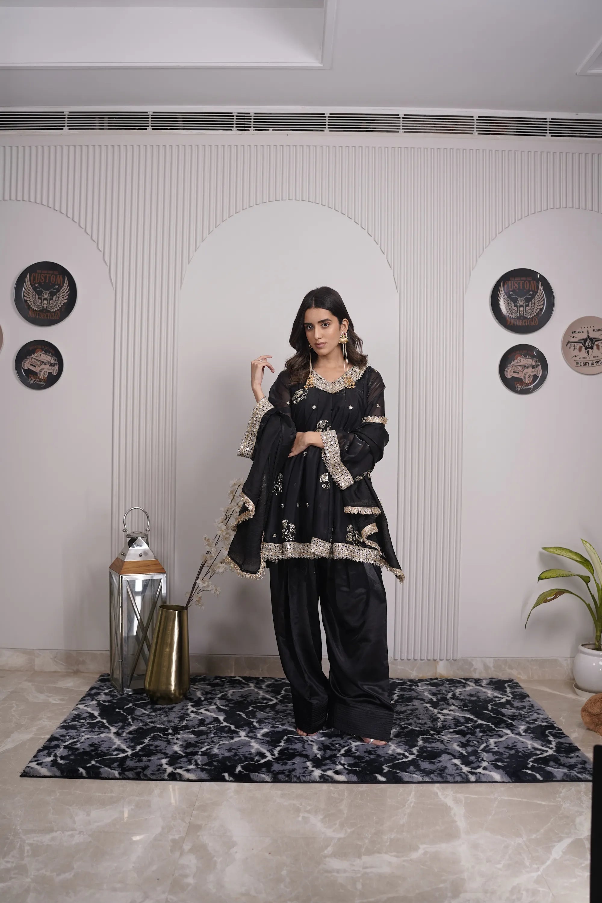 Midnight Sheheen Organza Three-Piece Set – Festive Luxe by Behlim