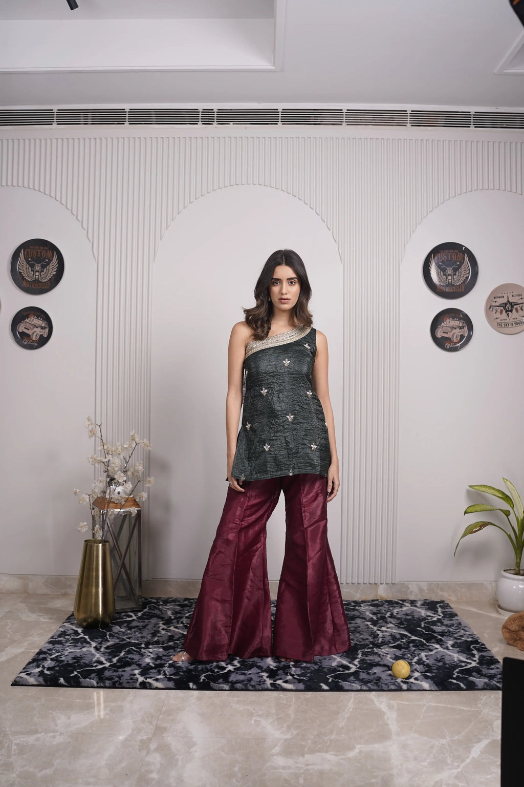 Aqsa Gold Crush One-Shoulder co-set