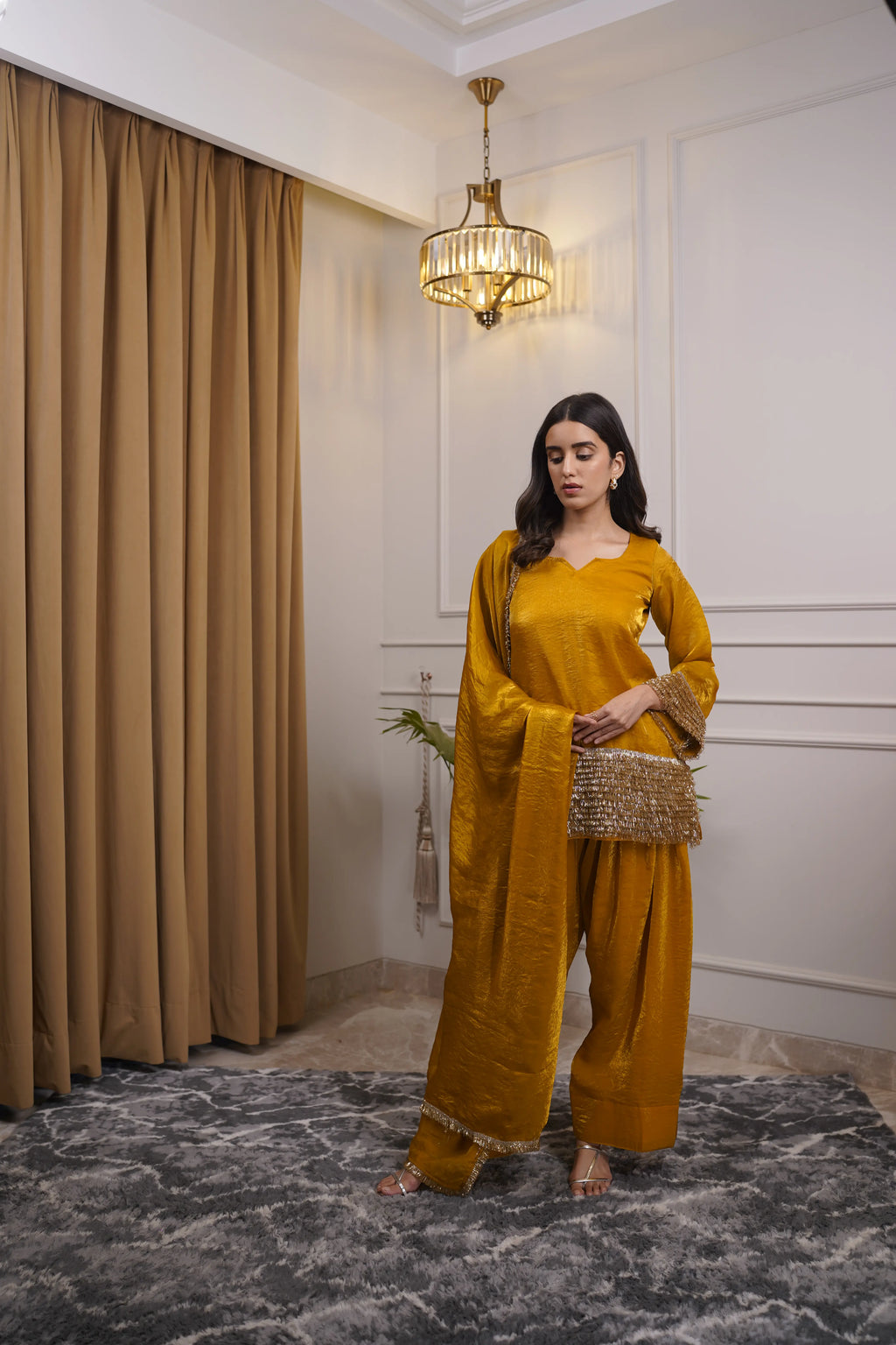 Noor Mustard Pure Silk Organza Farshi Set