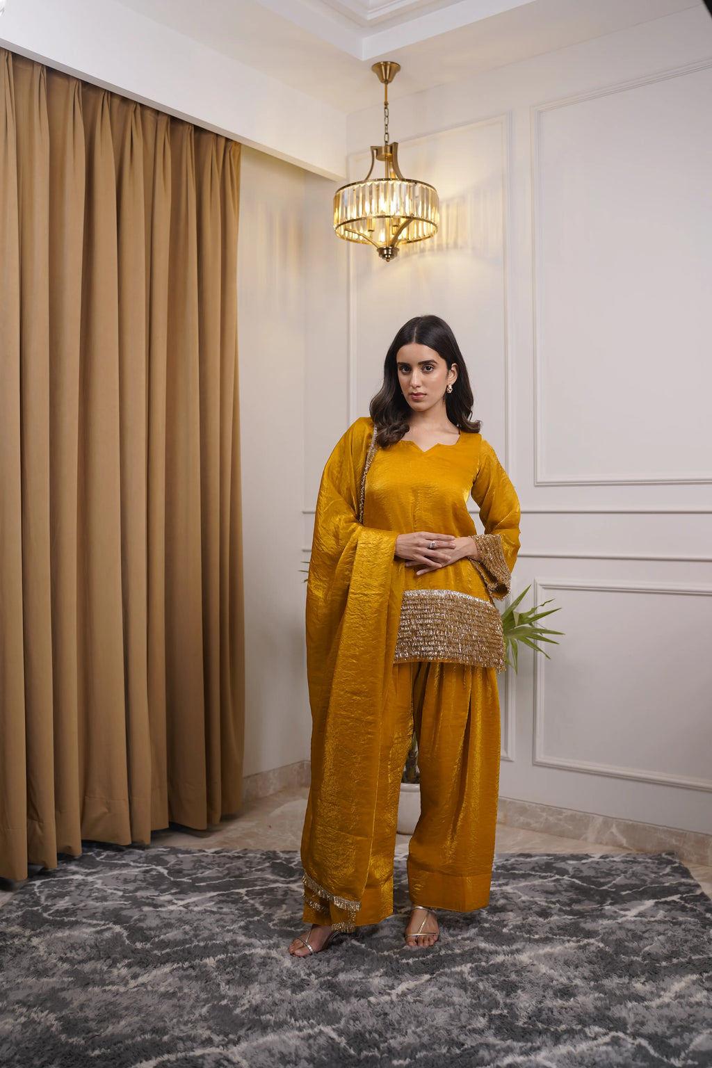 Noor Mustard Pure Silk Organza Farshi Set