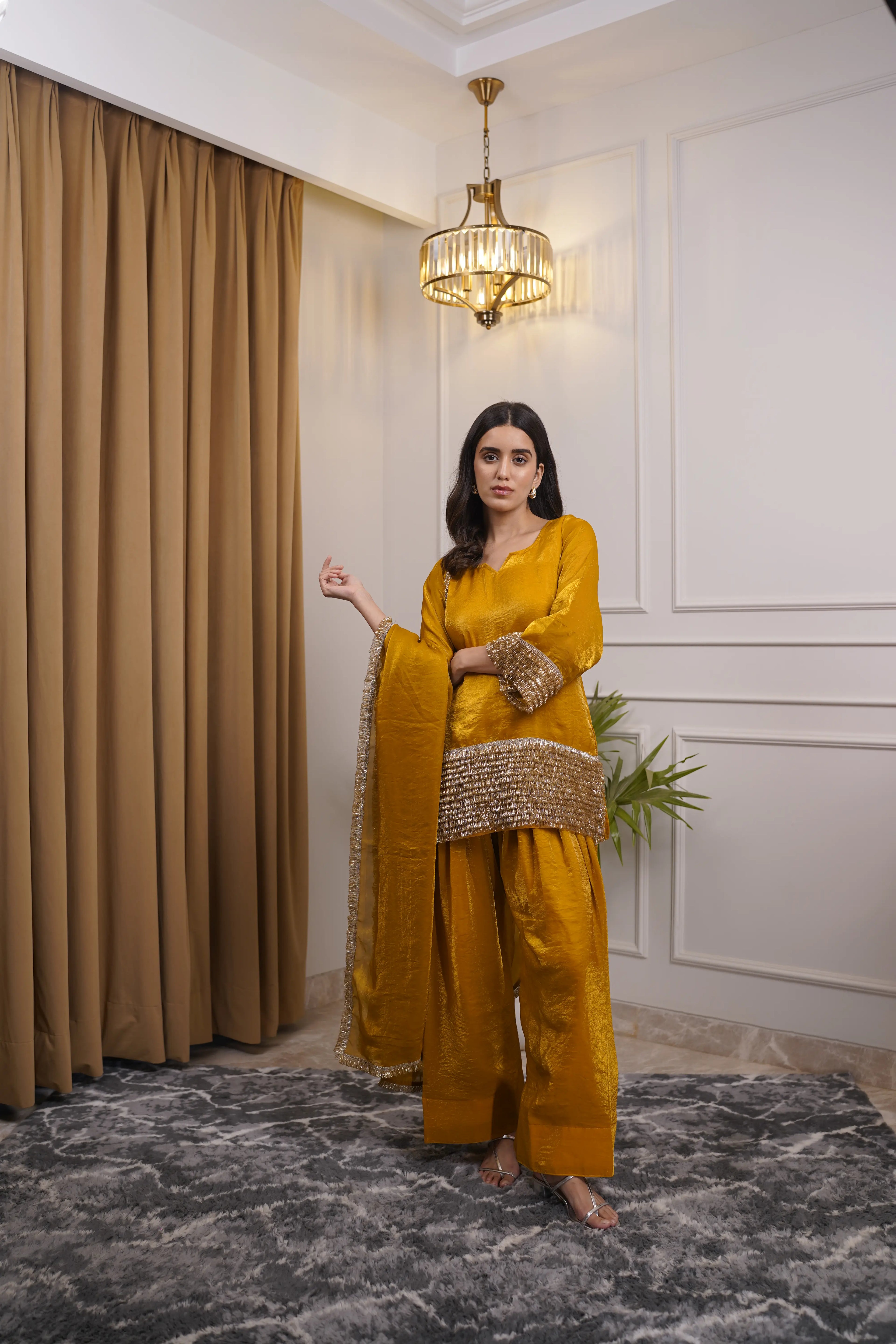 Noor Mustard Pure Silk Organza Farshi Set