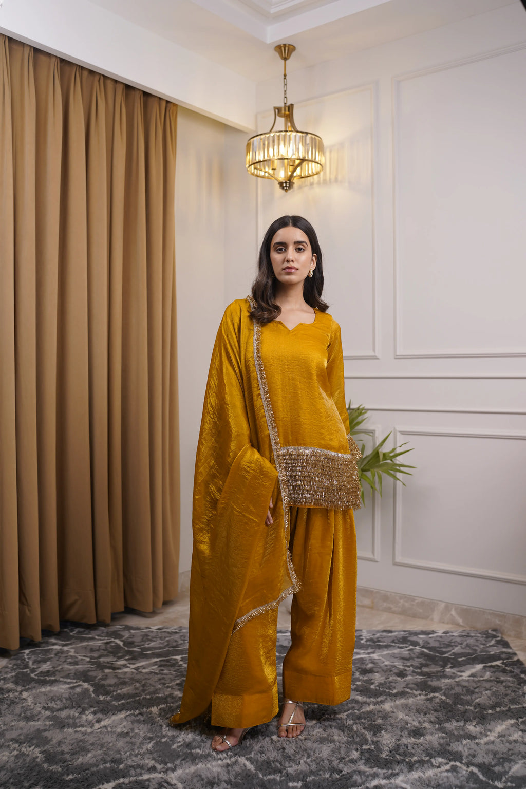 Noor Mustard Pure Silk Organza Farshi Set