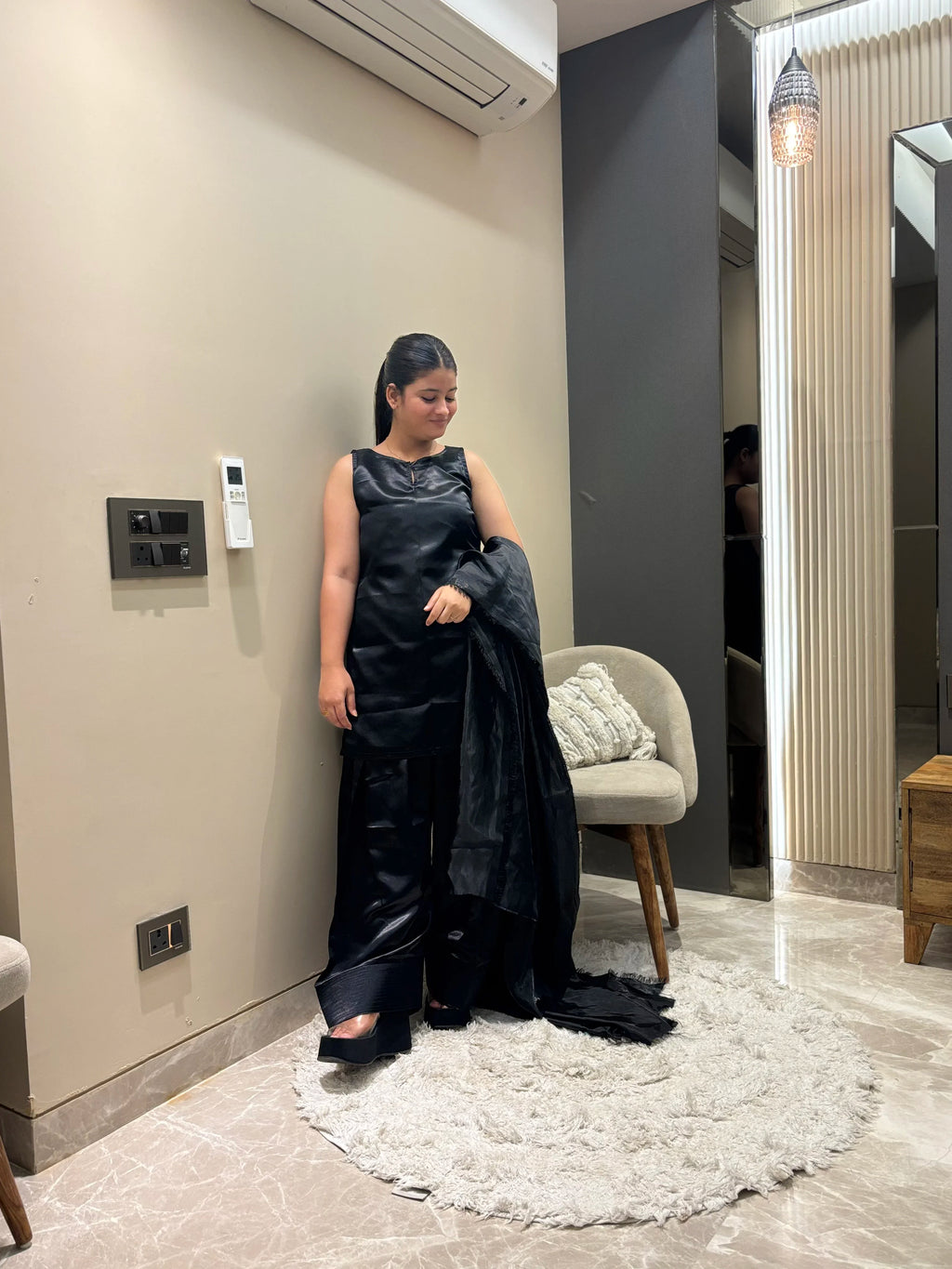 Noir Black Silk Farshi Set