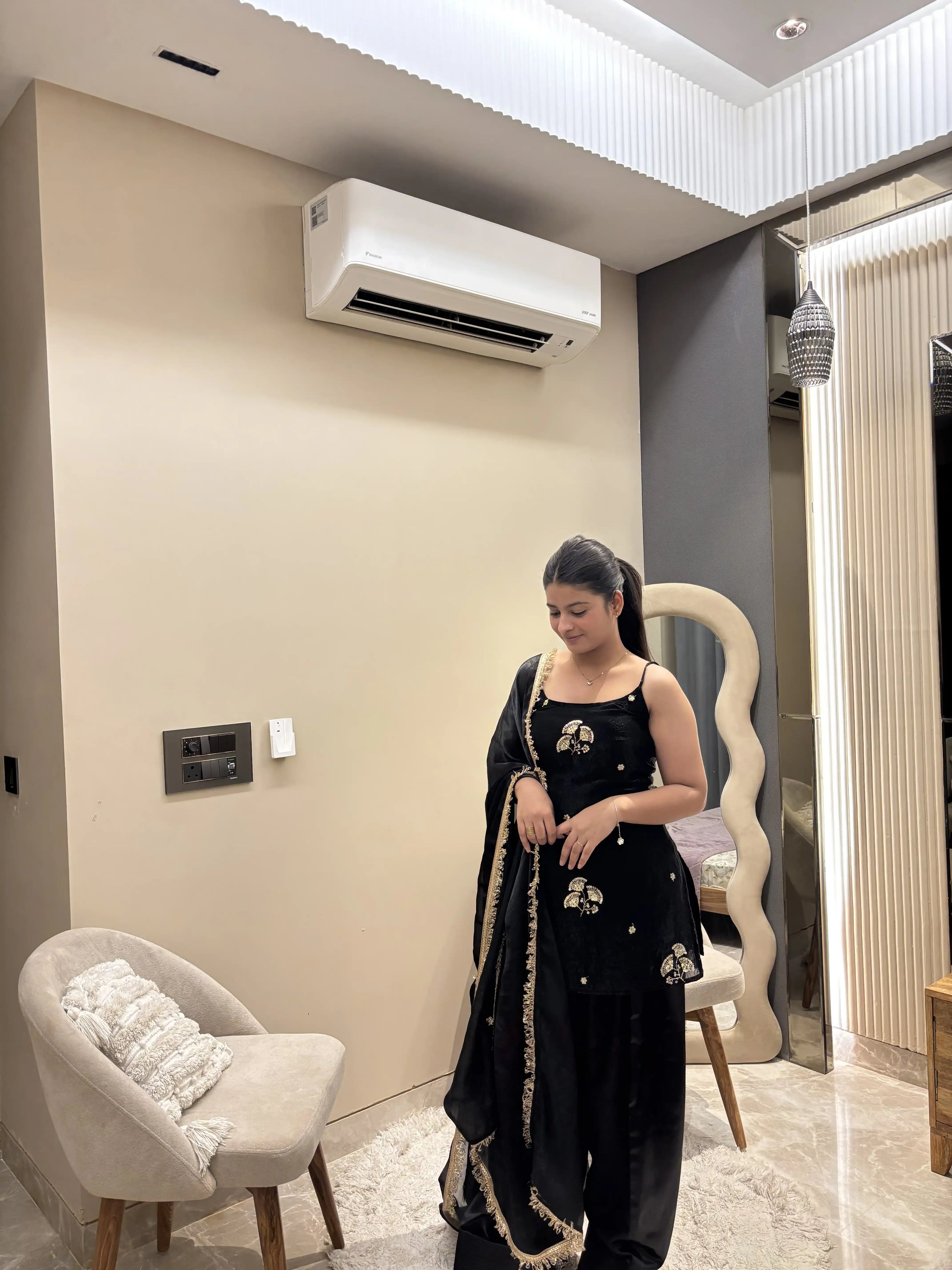 Zara Black Embroidered Farshi Set