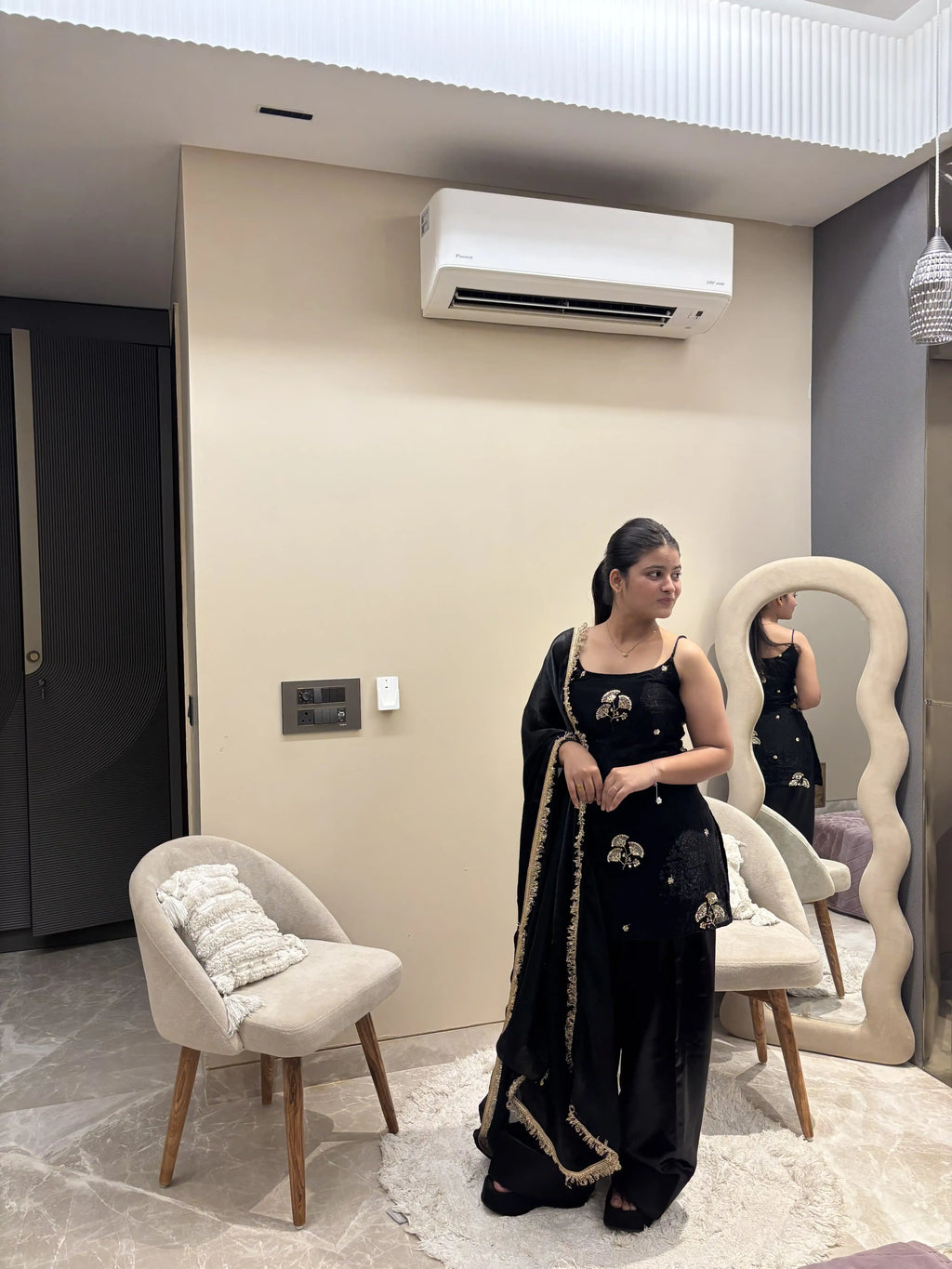 Zara Black Embroidered Farshi Set