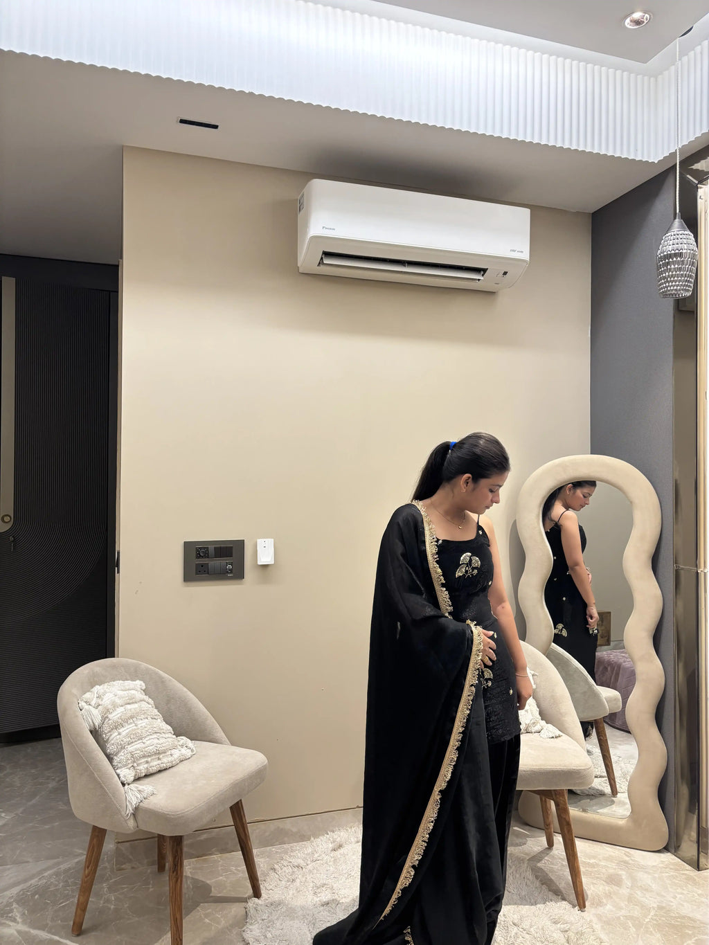 Zara Black Embroidered Farshi Set