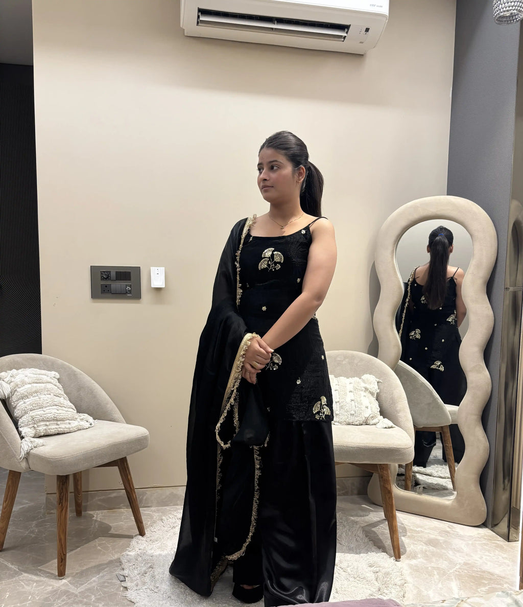 Zara Black Embroidered Farshi Set