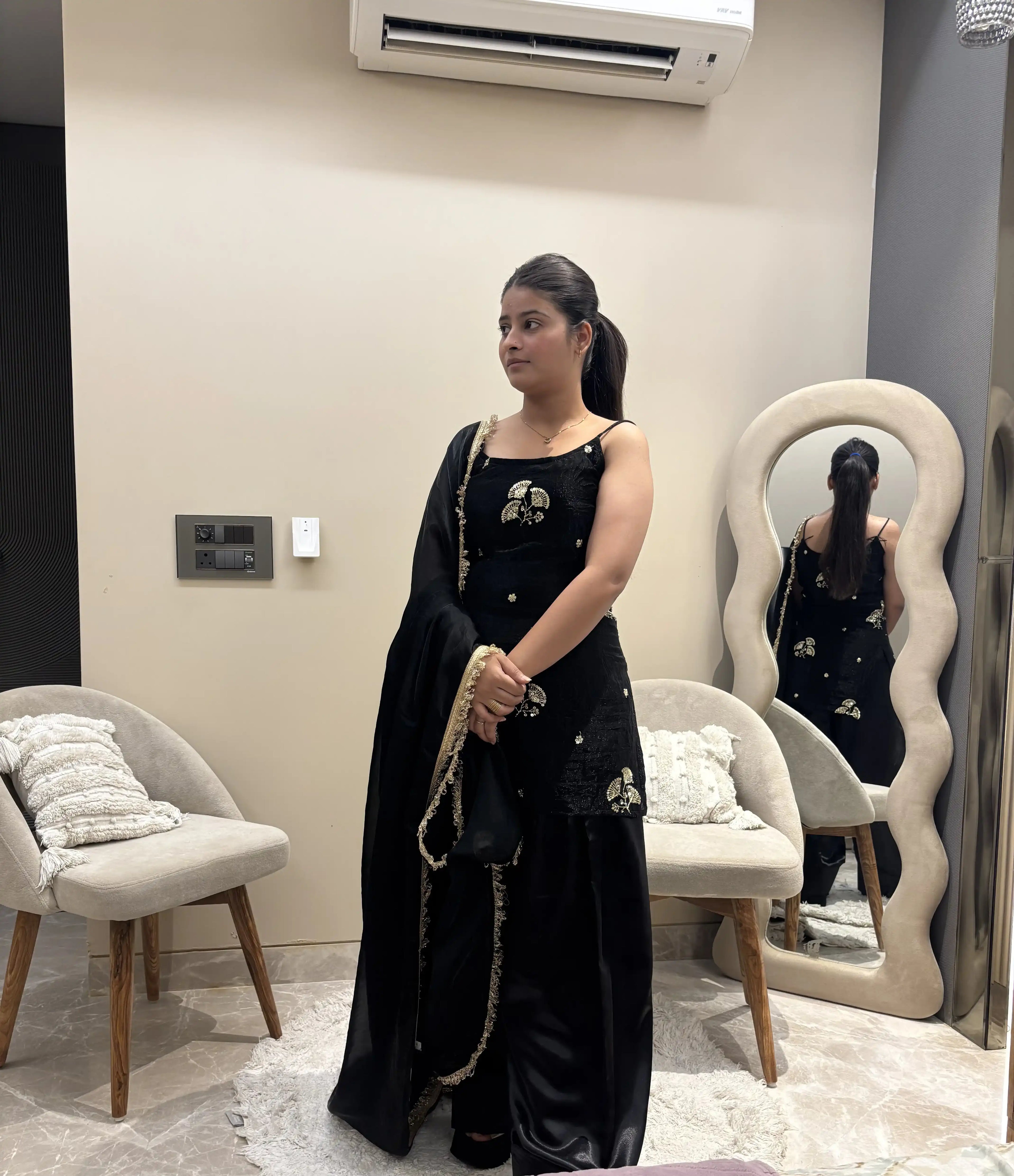 Zara Black Embroidered Farshi Set