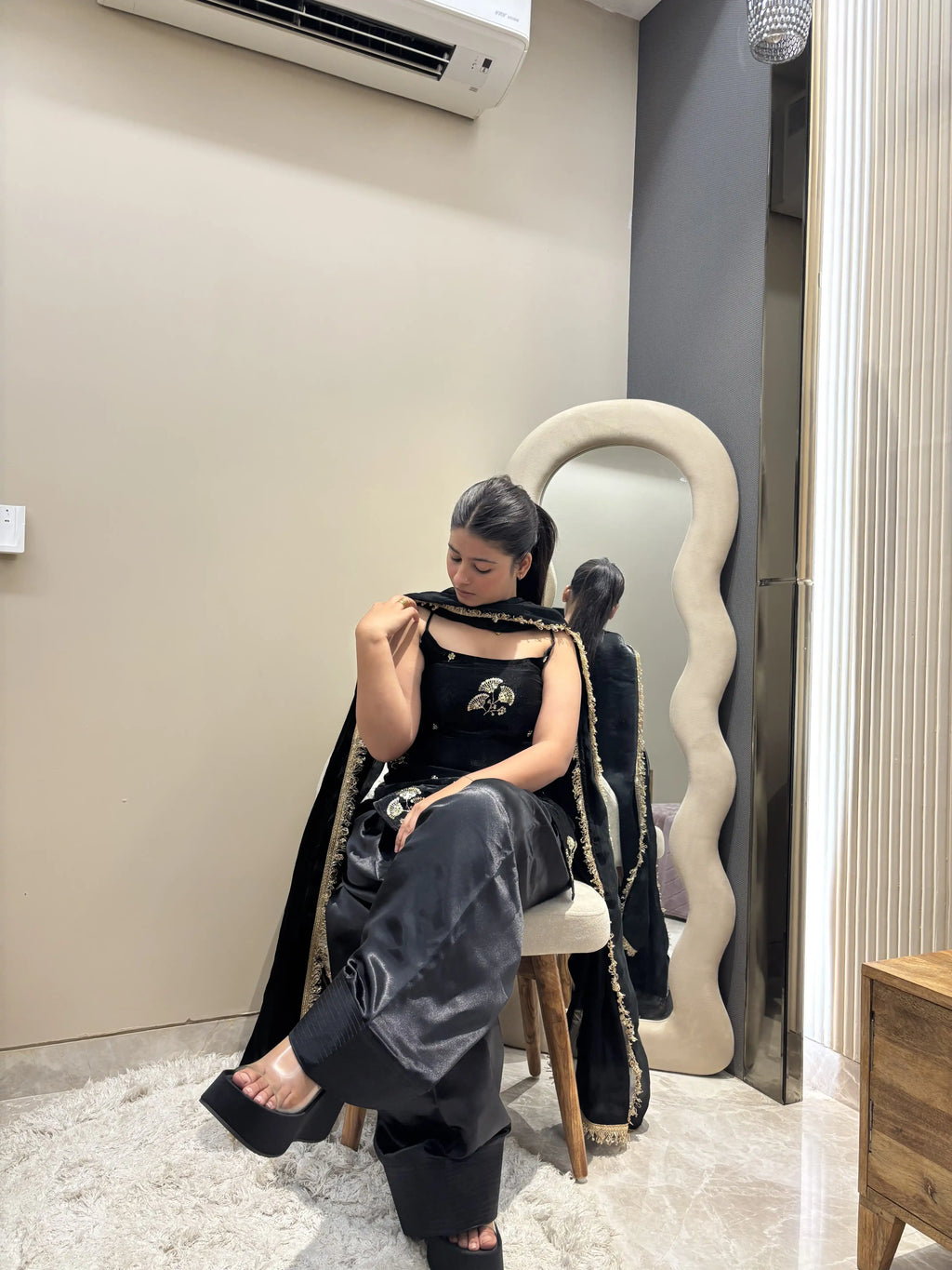 Zara Black Embroidered Farshi Set