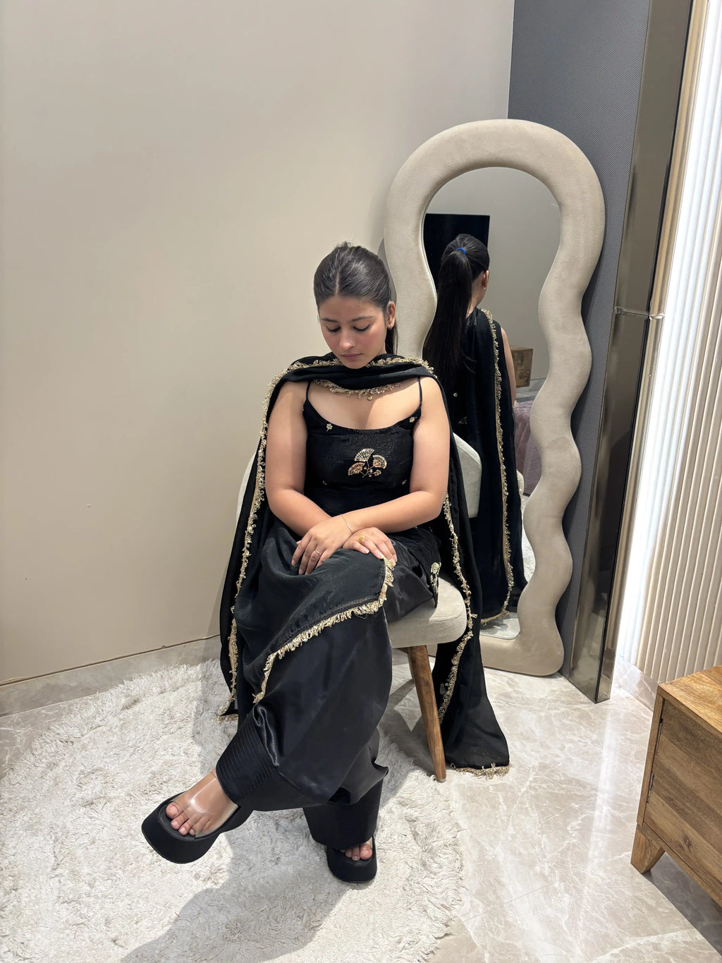 Zara Black Embroidered Farshi Set