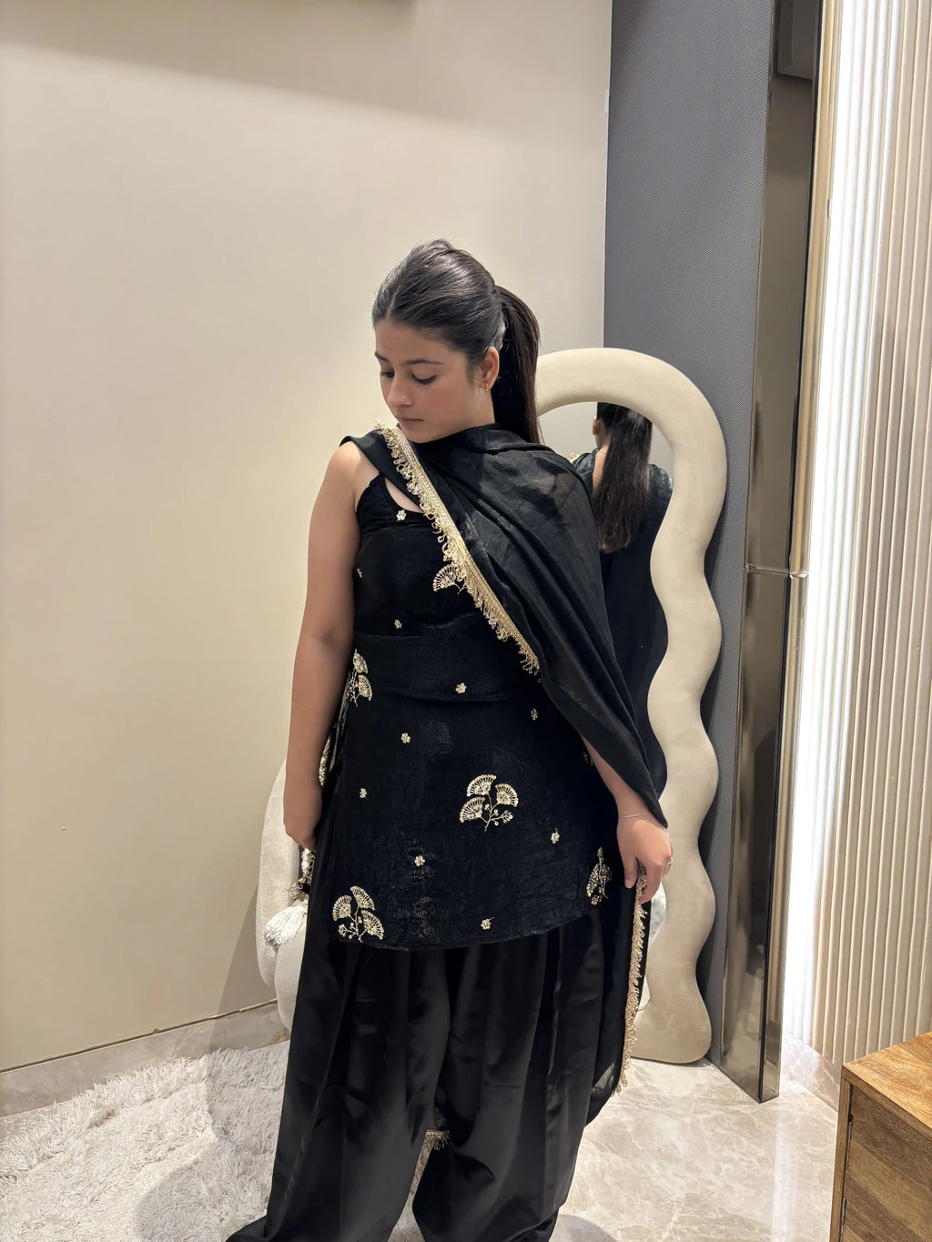 Zara Black Embroidered Farshi Set